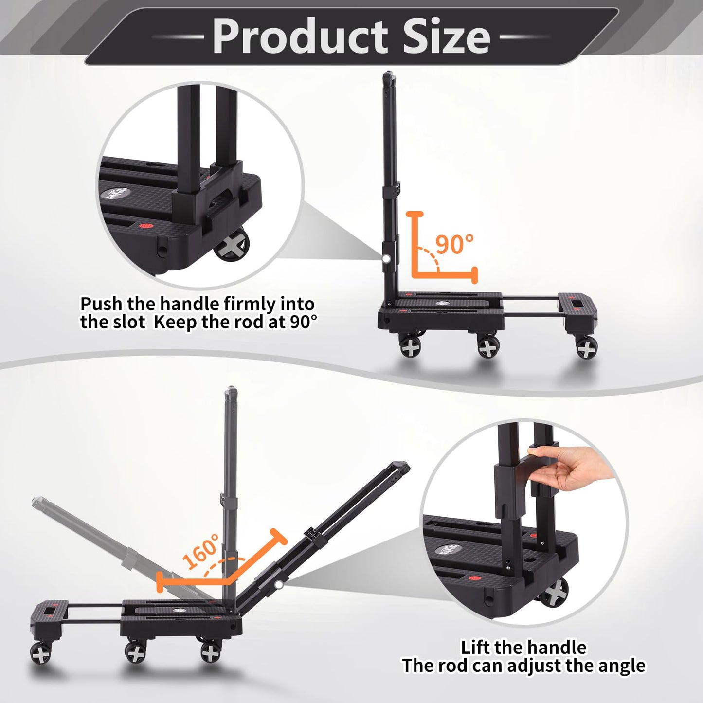 Folding Hand Truck Lightweight Hand Truck Dolly Foldable,Luggage cart with 6 Rotate Wheels, Utility Cart with Adjustable Handle,Collapsible Dolly for Moving (Black)