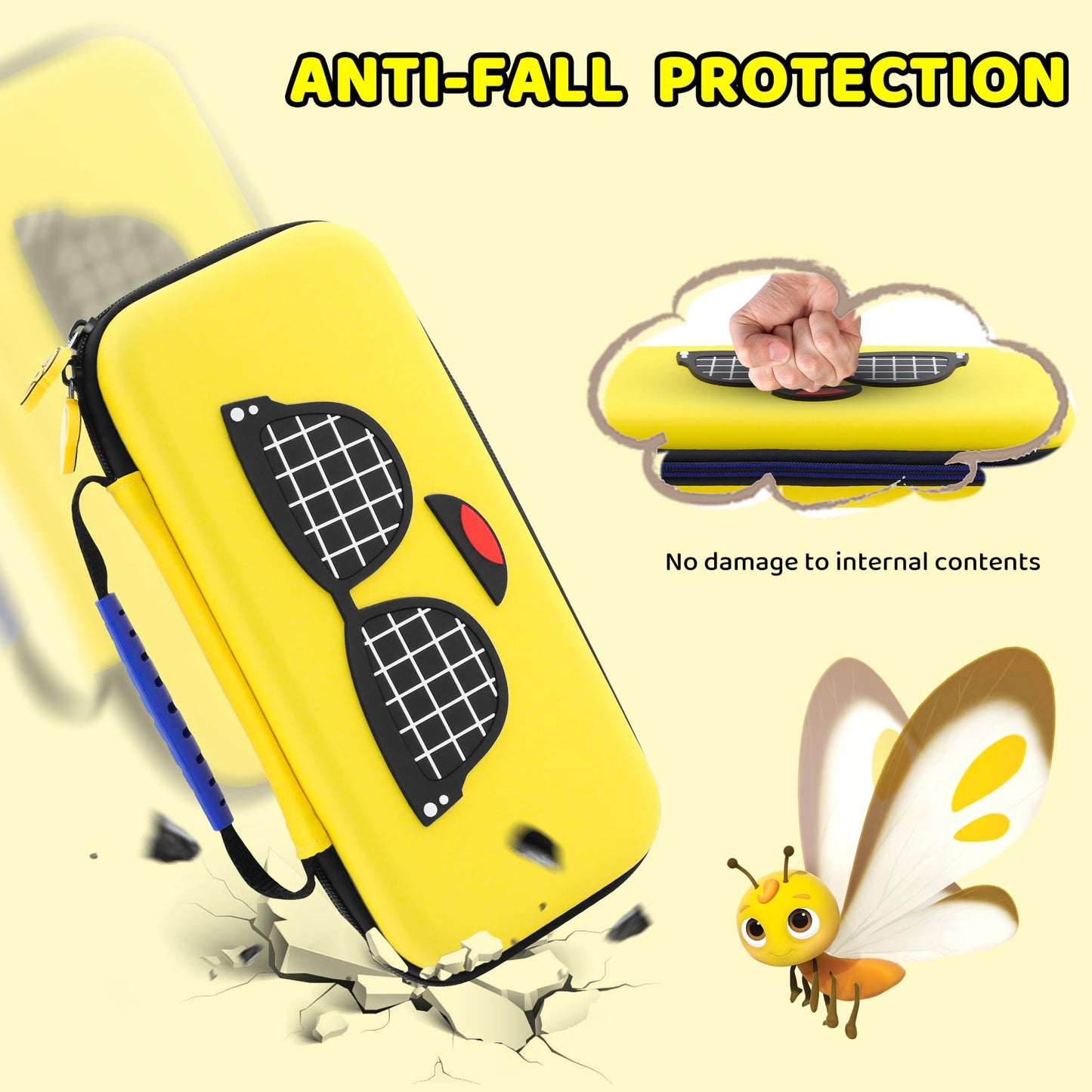 HYPERCASE Yellow Switch Case Kit for NS Accessories, with Portable Switch Carrying Travel Case, Hardshell NS Protective Cover Skin of Peely, HD Screen Protector & 2 Cute Thump Caps - Fit Boys Girls