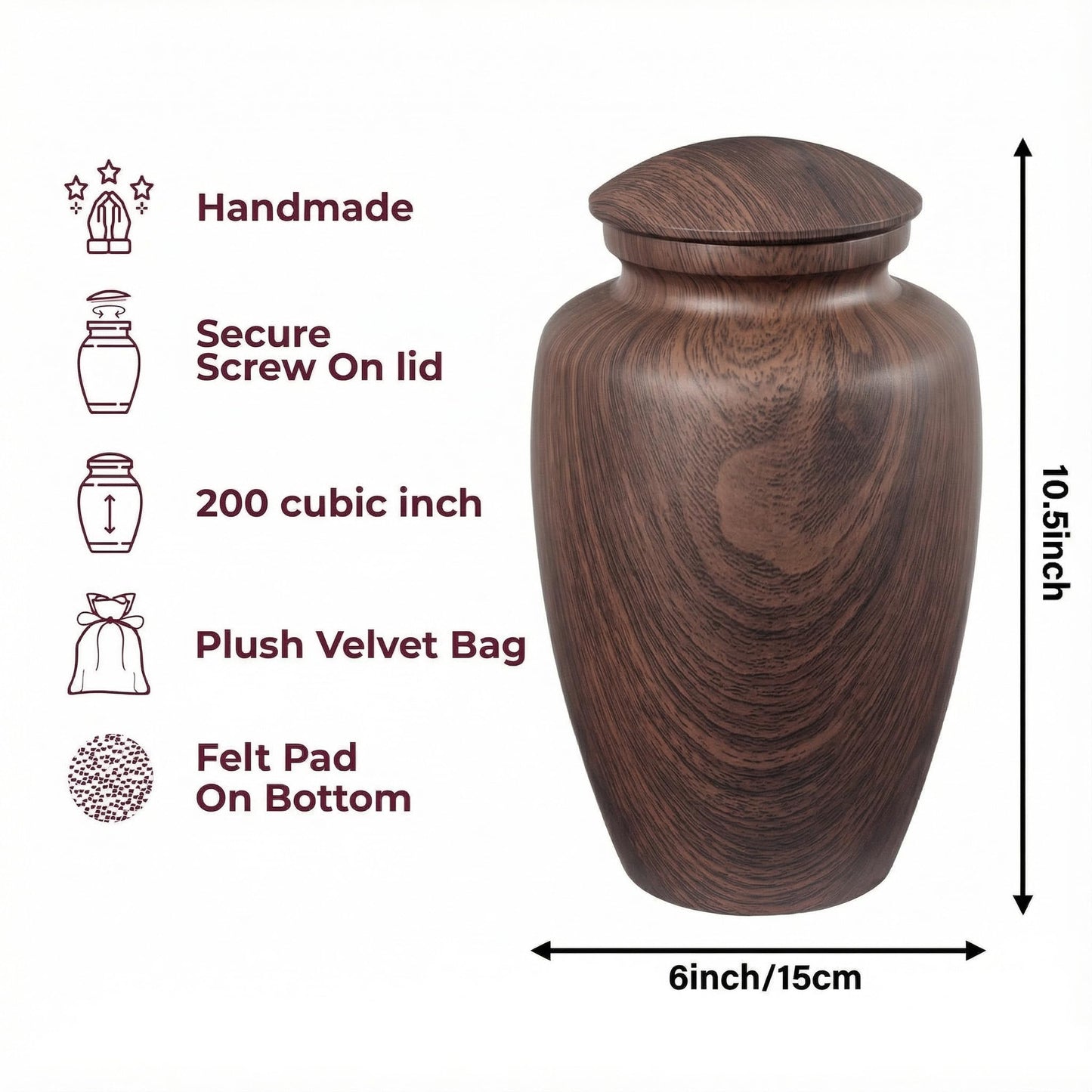 LINES ARTE Urn for Ashes Adult Male Female,Large Aluminum Wood Grain Cremation Urn for Ashes for Men Women,Memorial Decorative Urns for Man/Dad/Father/Brother/Grandpa(Up to 200 IBS)