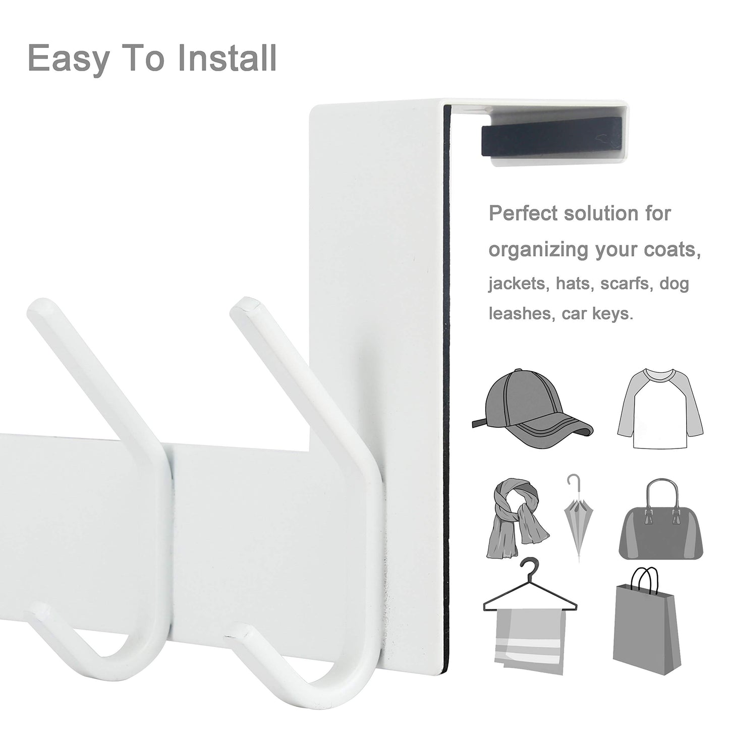WEBI Over The Door Hook White,Over The Door Towel Rack,Over Door Hanger,Door Coat Hanger,Towel Hanger Over The Door Coat Rack for Hanging Clothes,Towels,Back of Bathroom,2 Packs