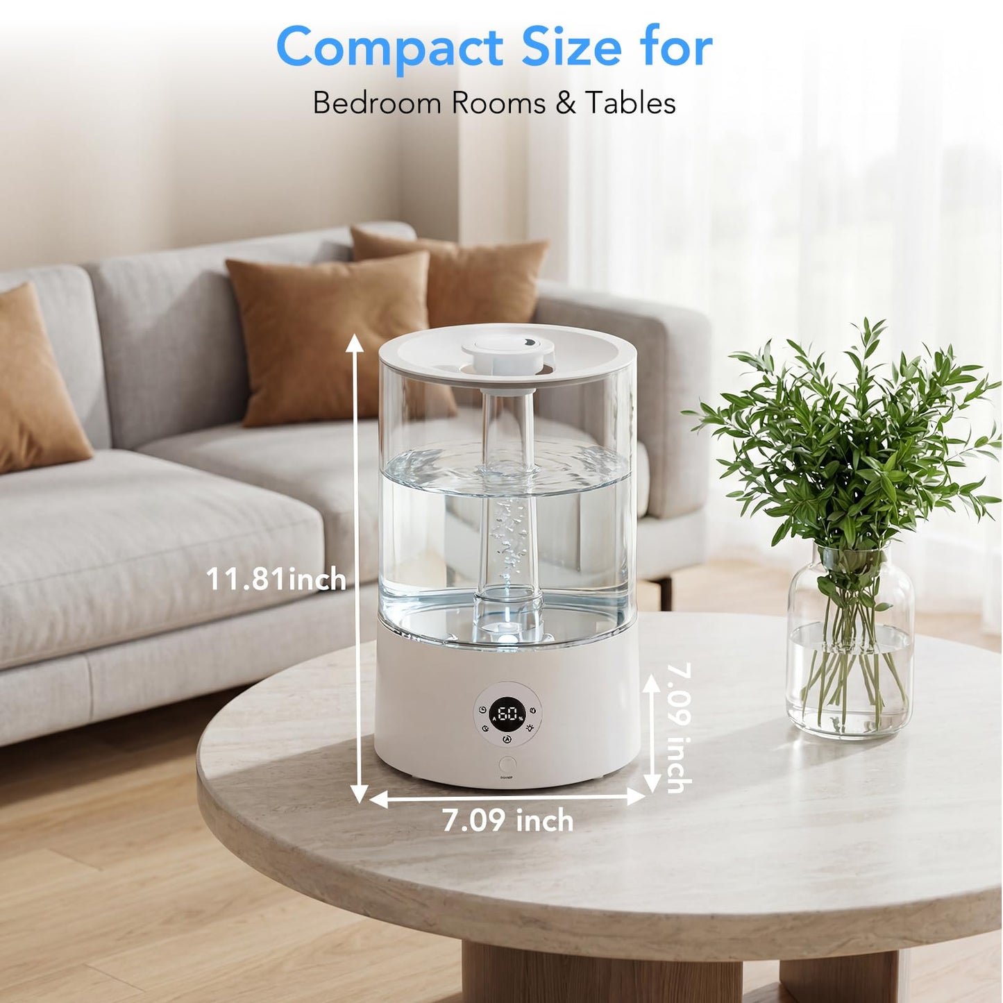 Electactic 4L Top Fill Humidifier for Bedroom, Auto Constant Humidity, Smart Control, Quiet Ultrasonic Cool Mist, 360° Nozzle, 3 Mist Levels, 7-Color Light for Home Office Baby Room