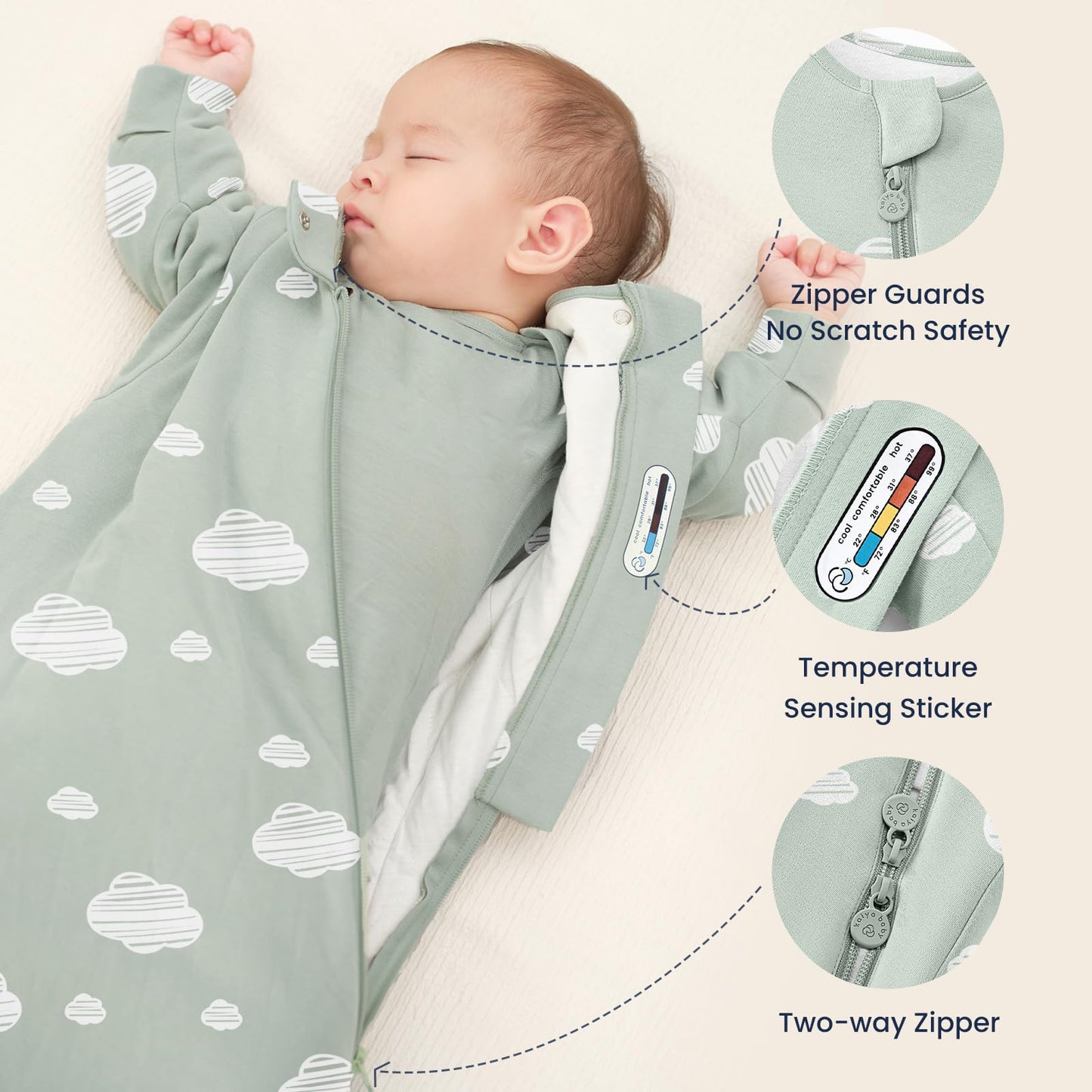 Unisex Sleeping Bag for Babies and Toddlers 1.0 Tog Sleep Sack 6-18 Months, Newborn Sleep Sack, Wearable Blanket Baby, One Piece Long Sleeves, Gifts for Baby