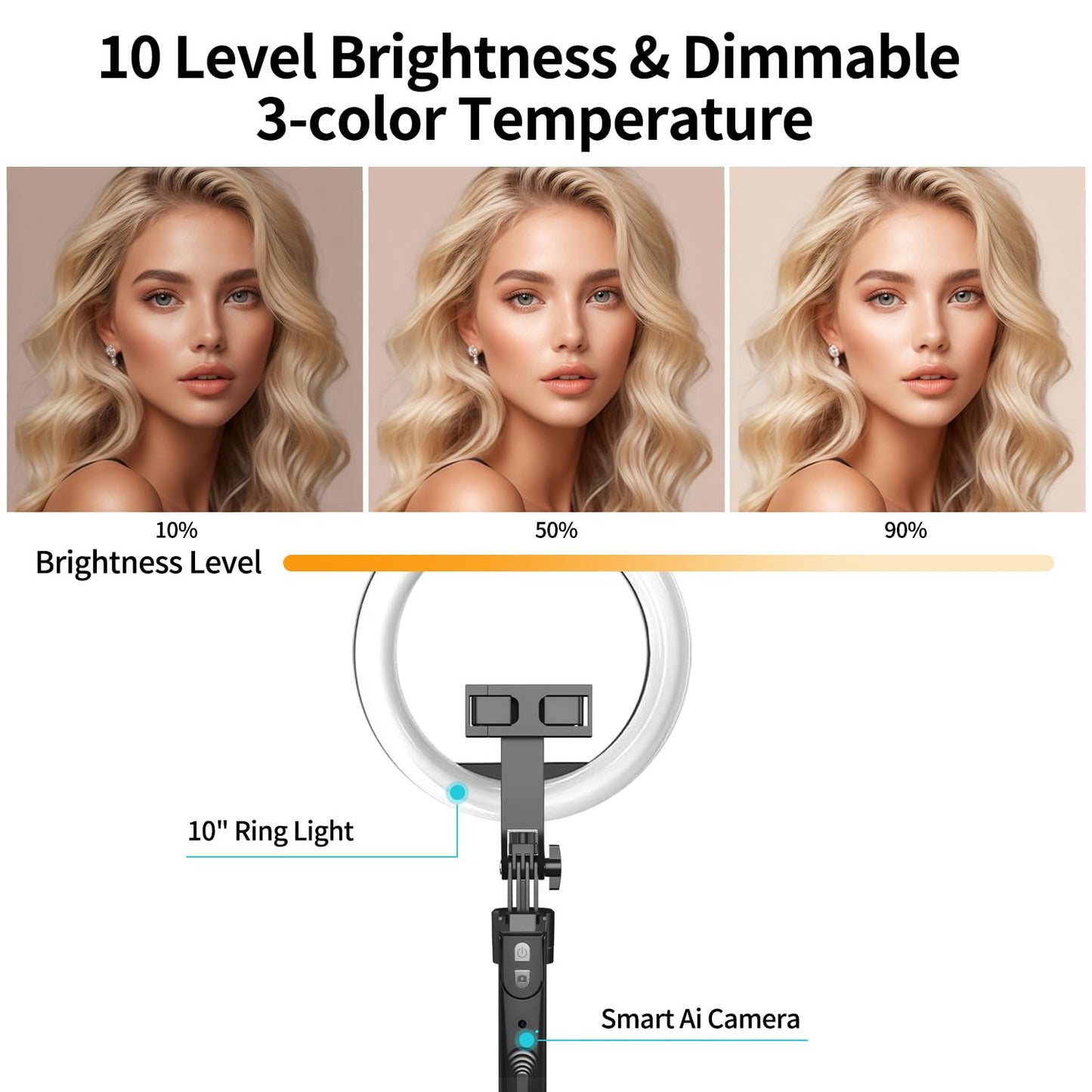 70.9" Auto Face Tracking Tripod 360° Rotation with 10" Ring Light, Phone Tripod & Selfie Stick with Remote for Cell Phone 4"-7", Motion Sensor Phone Tripod for Tiktok Live Stream Vlog Video Recording