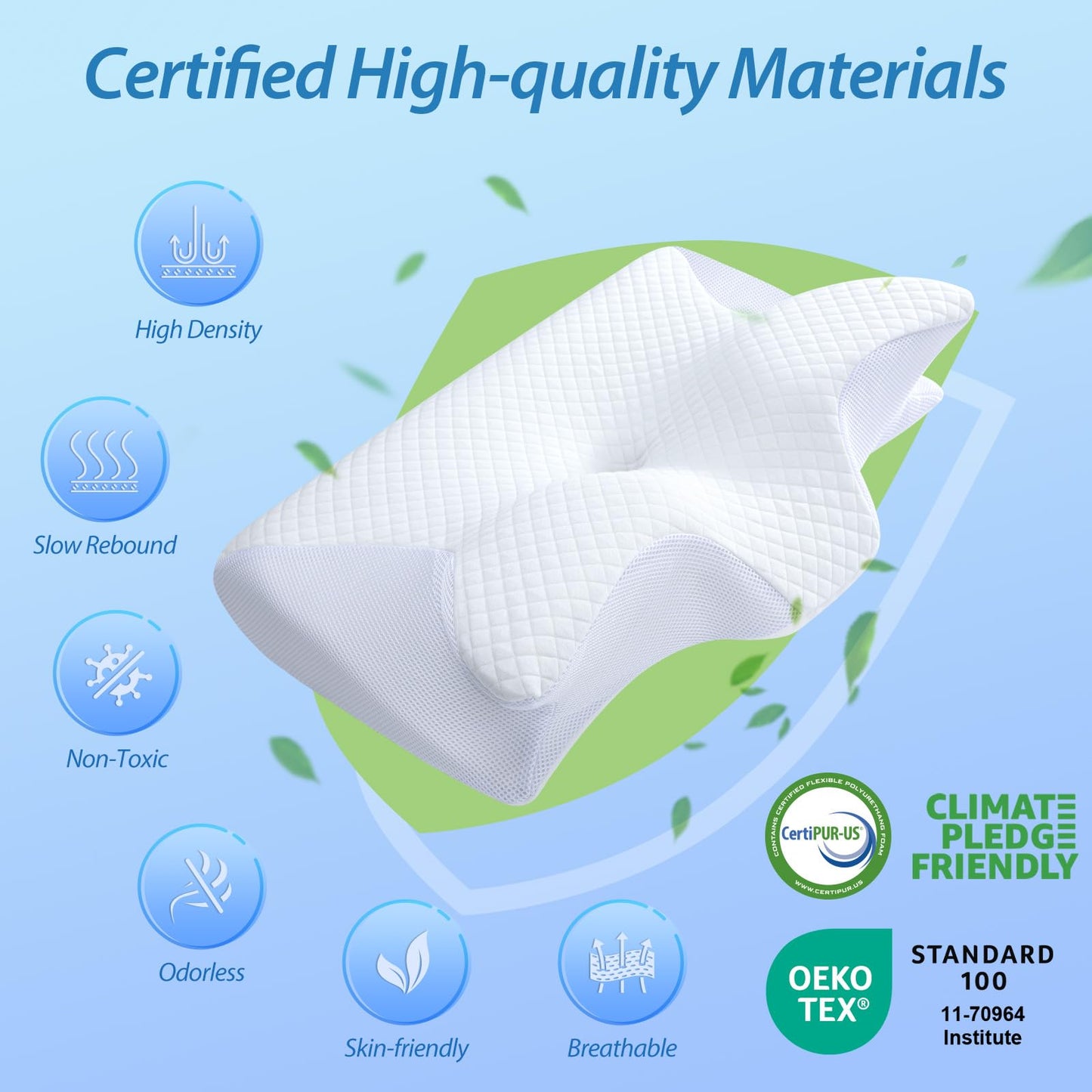 HOMCA Memory Foam Cervical Pillow, 2 in 1 Ergonomic Contour Orthopedic Pillow for Neck Pain, Contoured Support Pillows for Side Back Stomach Sleepers