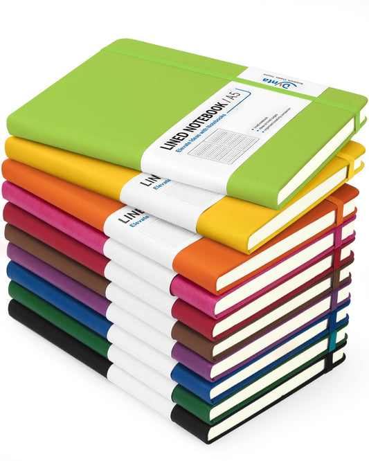 Dynta Hardcover Journal Notebooks, 10 Packs A5 Lined Journals Bulk for Writing 200 Pages/100Sheets, 8.4 x 5.8 inch, 10 Colors Classic Ruled Notebook for Work/Travel/College/Note Taking