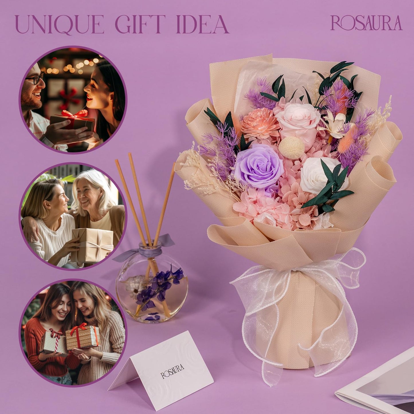 Rosaura Preserved Flowers Bouquets, flowers for Delivery Prime, Forever Roses Bouquets Valentine's Day, Mother's Day, Christmas, Birthday Gifts (Pink)