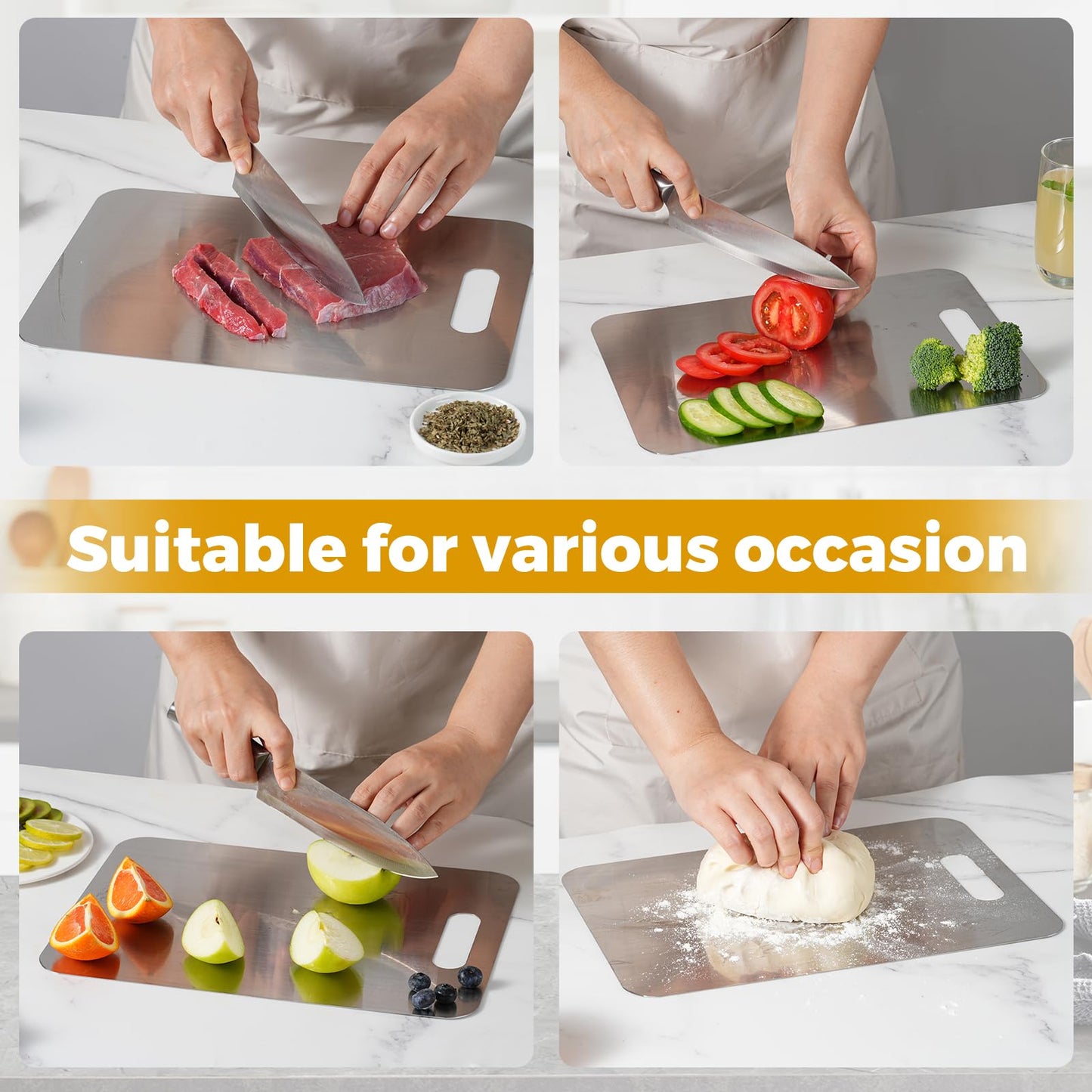 Katori Titanium Cutting Board, 100% Pure Titanium Cutting Boards for Kitchen, Double-side Available Cutting Board for Vegetables, Meat, Fruits, Easy to Store and Clean (M+L)