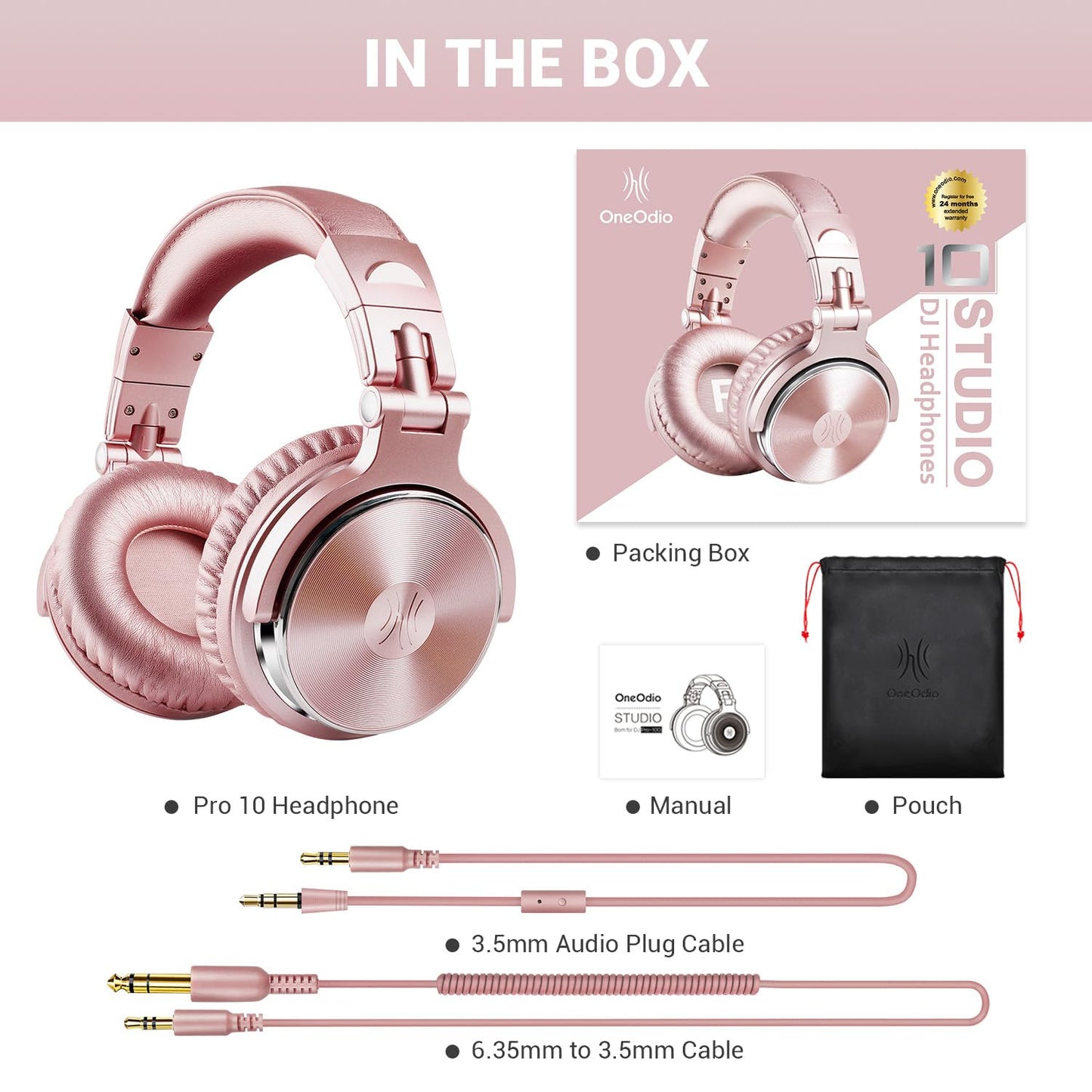 OneOdio Wired Over Ear Headphones Hi-Res Studio Monitor & Mixing DJ Stereo Headsets with 50mm Drivers and 1/4 to 3.5mm Jack for AMP Computer Recording Podcast Keyboard Guitar Laptop - Pink