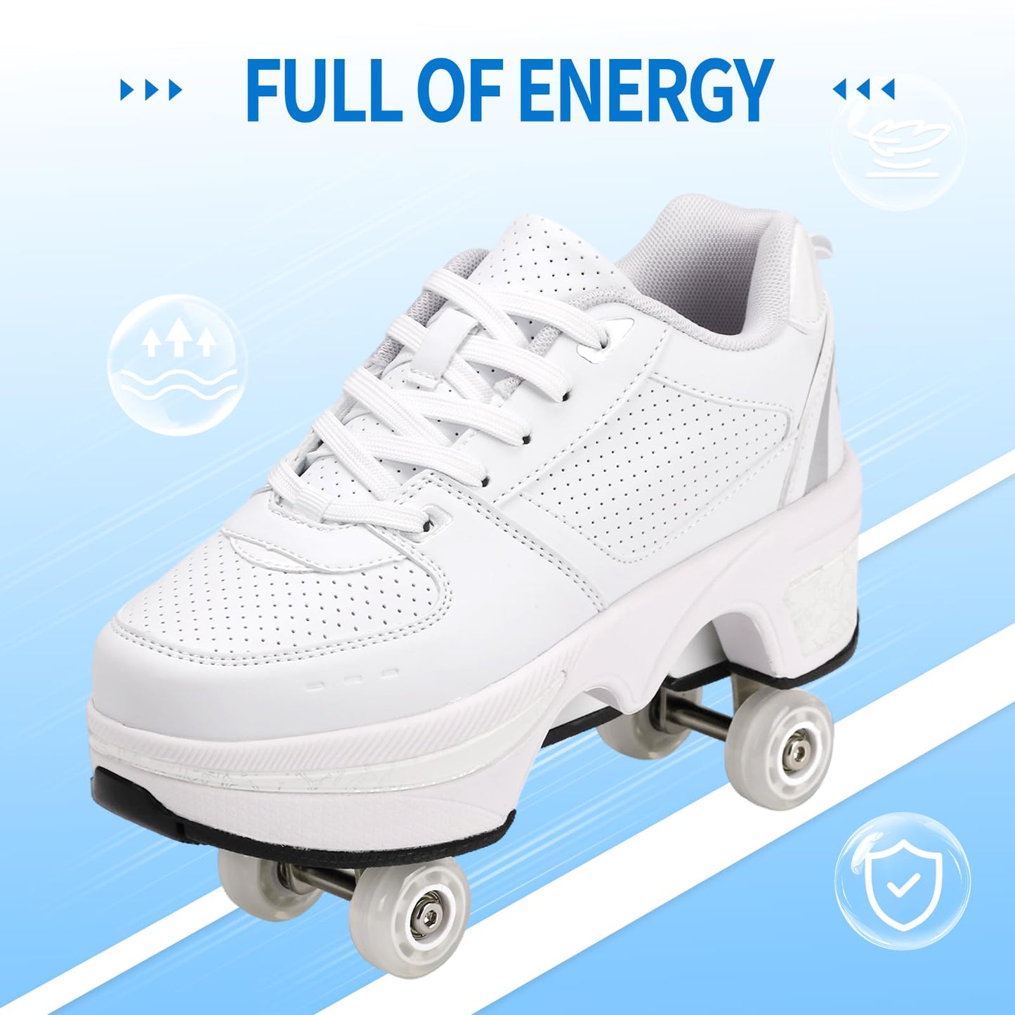 2-in-1 Roller Skates Double-Row Deform Wheel Roller Skating Automatic Walking Shoes Fitness Kick Roller (by, 11 Women/10 Men)