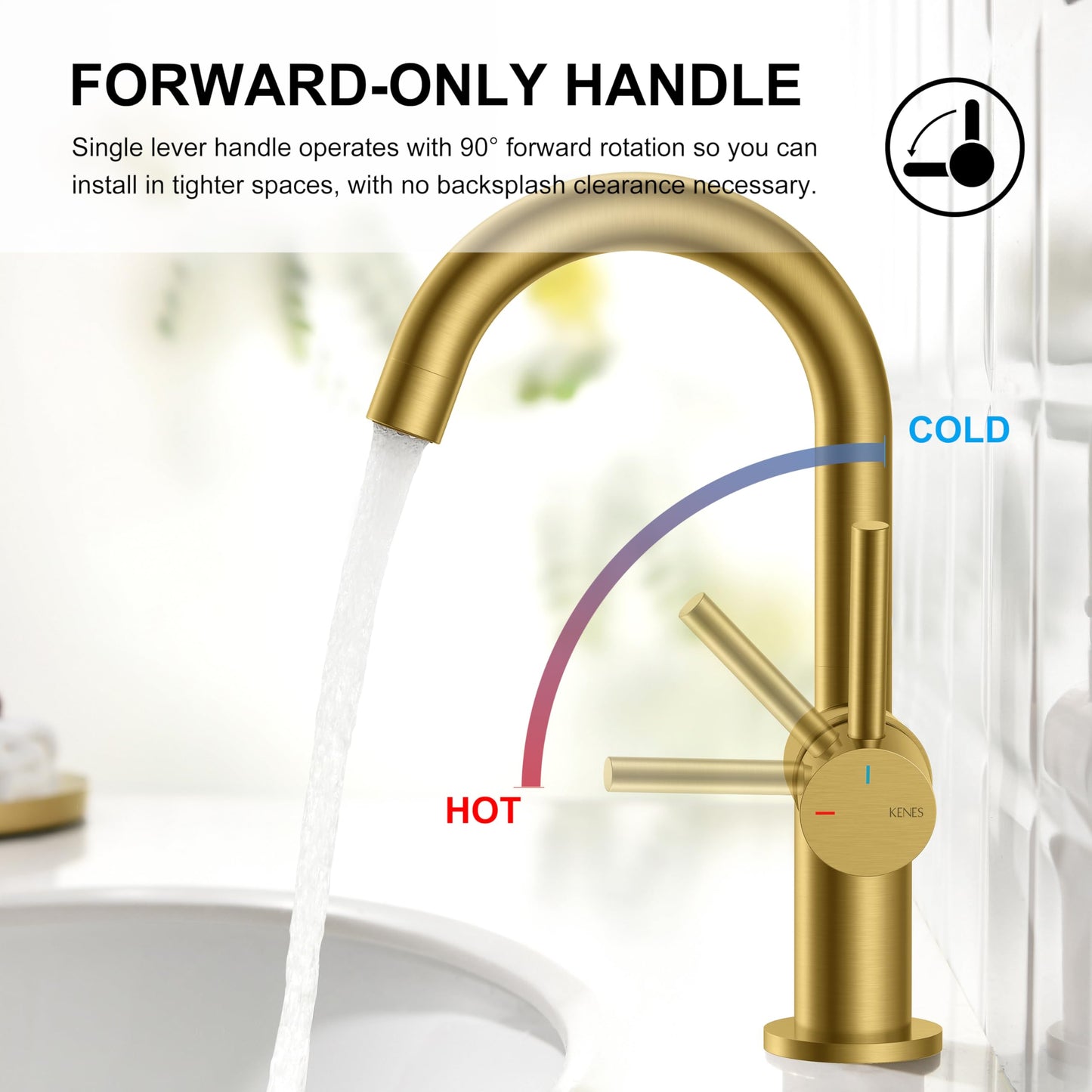 KENES Brushed Gold Single Handle Bathroom Faucets Modern Prep Wet Bar Sink Faucets Bathroom Sink Faucet with Drain Assembly & Deck Plate, Farmhouse RV Camper Outdoor Utility Faucet, KE-9005B-4