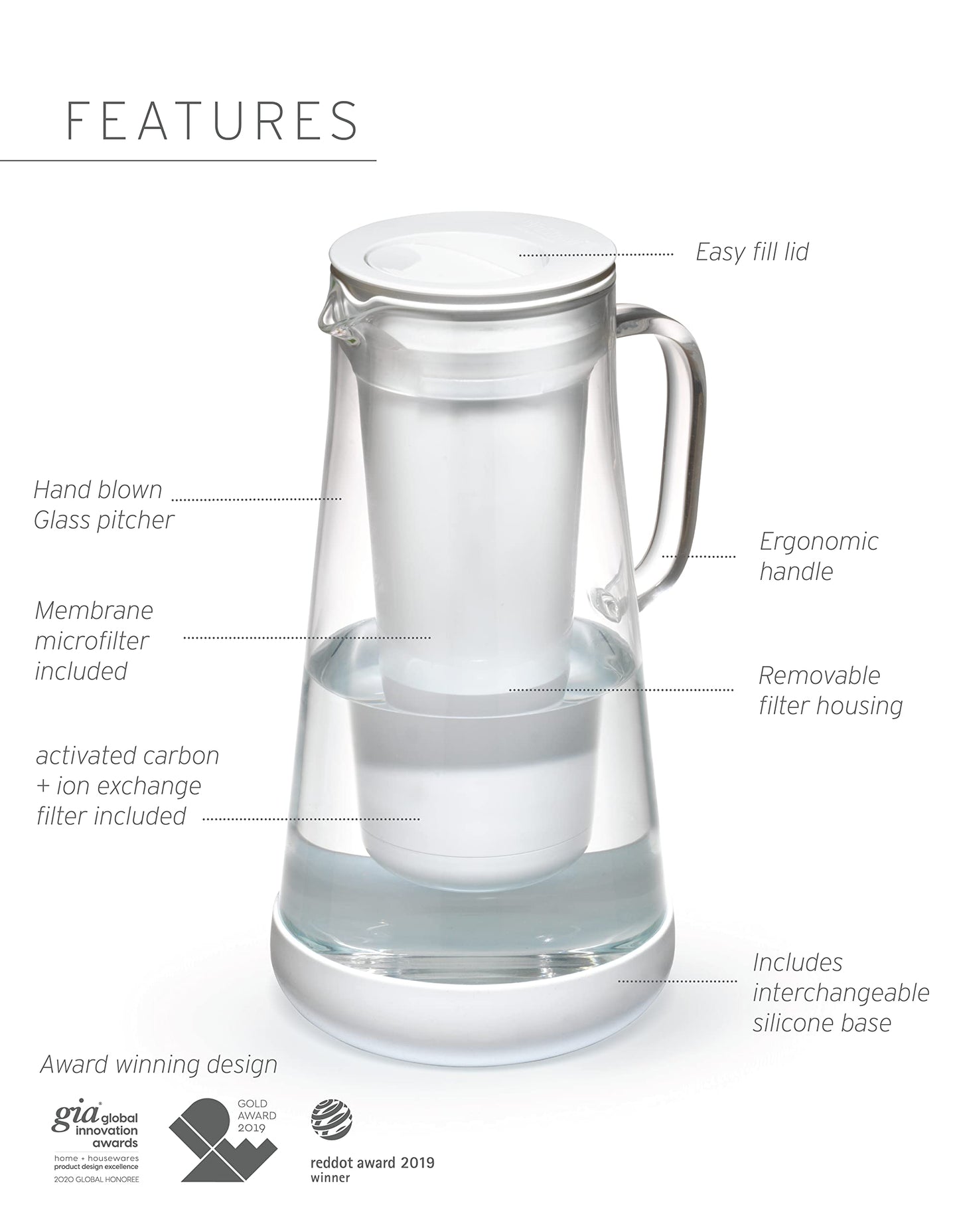 LifeStraw Home Pitcher Glass and Silicone Base 7 Cup Terrazzo
