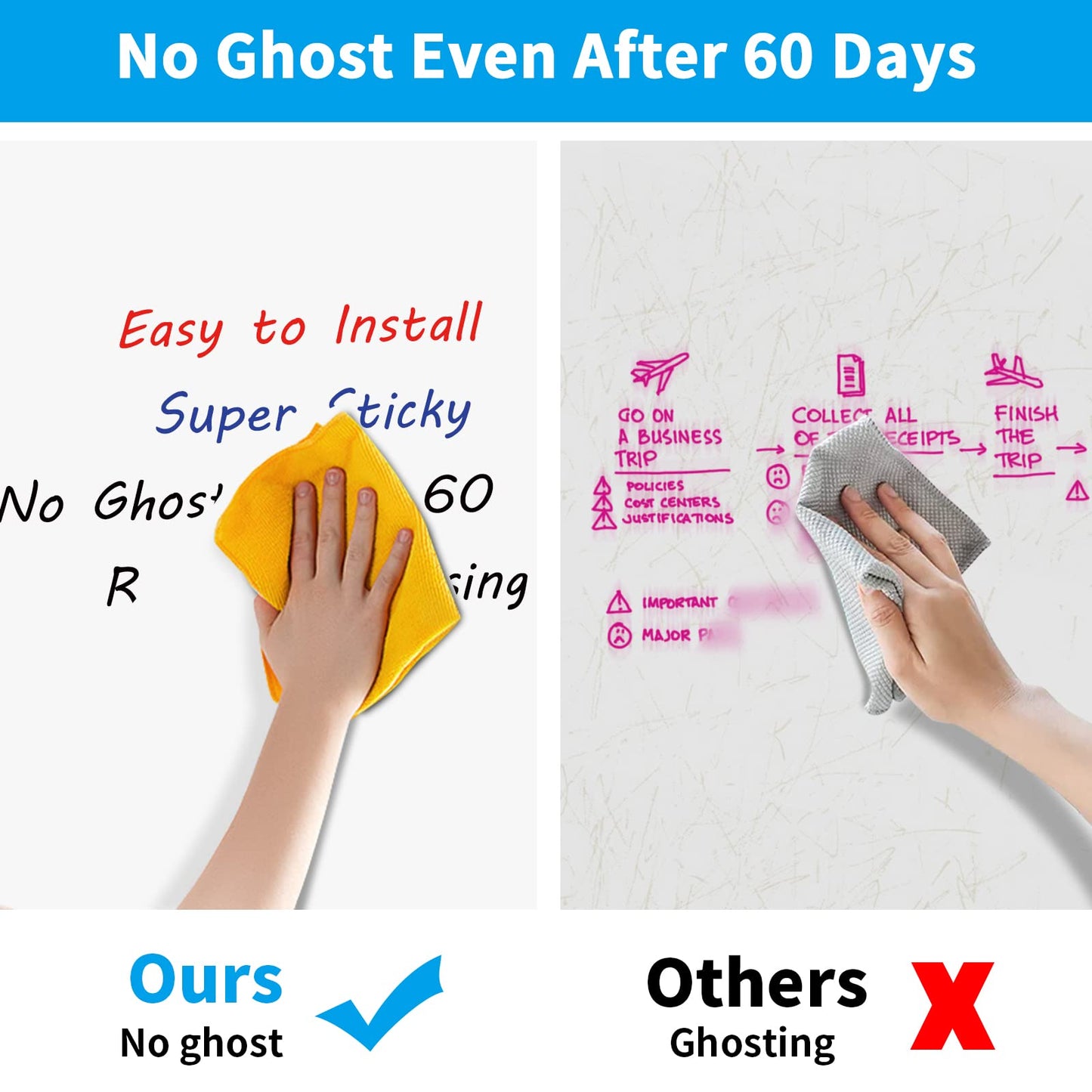 AFMAT Whiteboard Wallpaper, 6x4ft Dry Erase Contact Paper, Large Peel and Stick White Board Contact Paper, Stain-Proof & Super Sticky, No Ghost After 60 Days, Dry Erase Whiteboard Sticker for Wall