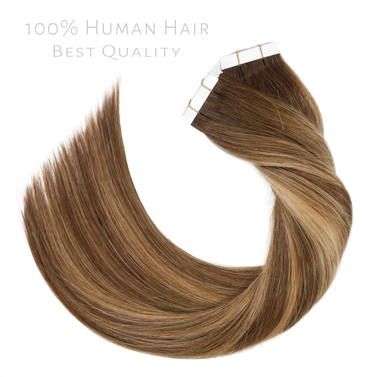 Lacer Tape in Hair Extensions Human Hair Straight Chocolate Brown to Strawberry Blonde Highlights with Chocolate Brown Roots Hair Extensions Tape in R#4-4/27 20 Inches