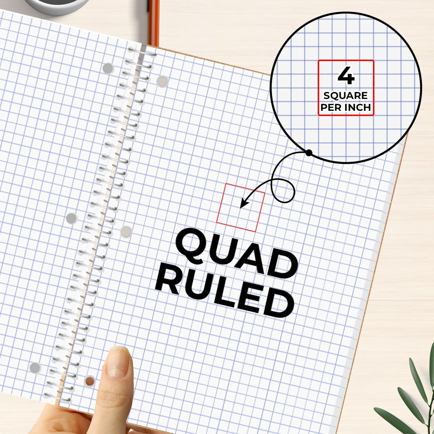 Rosmonde 1 Subject Graph Paper Spiral Notebook, 24 Pack, 70 Sheets (140 Pages), 8 x 10-1/2" Bulk 4x4 Spiral Bound Grid Notebooks, 3 Hole Punched Single Subject Quad Ruled Spiral Notebooks for School