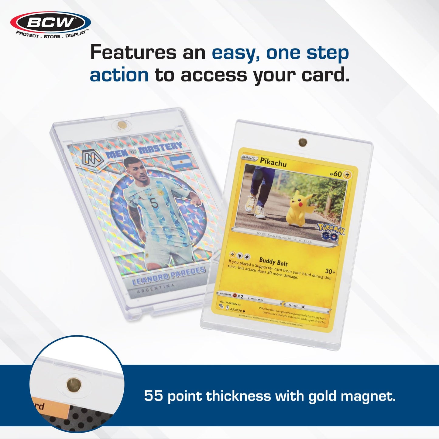 BCW Magnetic Card Holder - 55 PT Thickness - 18 ct | Protective Display Card Case with Secure Gold Magnet Closure | UV Protection, Quick Access Design for Sports, Gaming, and Collectible Cards
