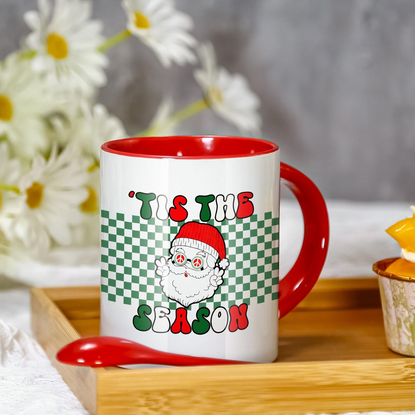 AGH Sublimation Coffee Mugs Blank 11 oz, White Straight Ceramic Cups with Pink Black White Red Interior, Handle, Spoon, Bulk Bundle Set of 12