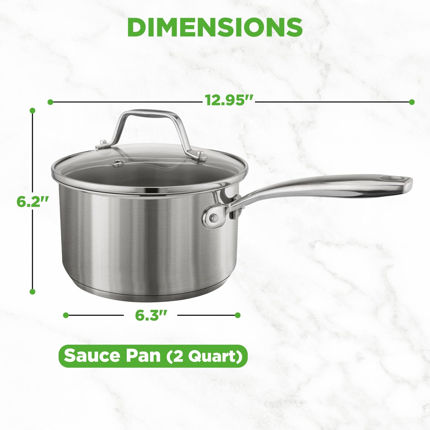 NutriChef 2 Quart Stainless Steel Saucepan with Lid - Heavy Duty Pot with Ergonomic Handles, For All Cooktops
