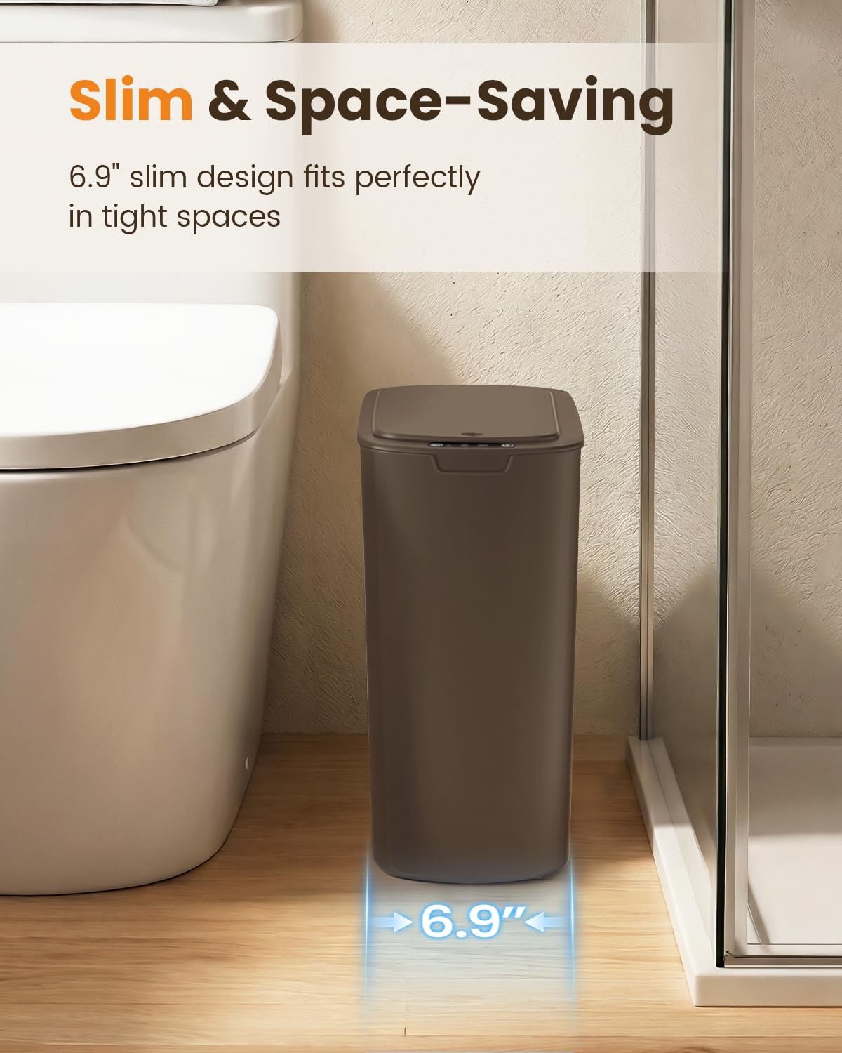 Cesun Bathroom Trash Can with Lid, 5 Gallon Motion Sensor Trash Can, Small Automatic Garbage Can, Touchless Smart Plastic Slim Wastebasket for Bedroom, Office, rv, Living Room, Brown