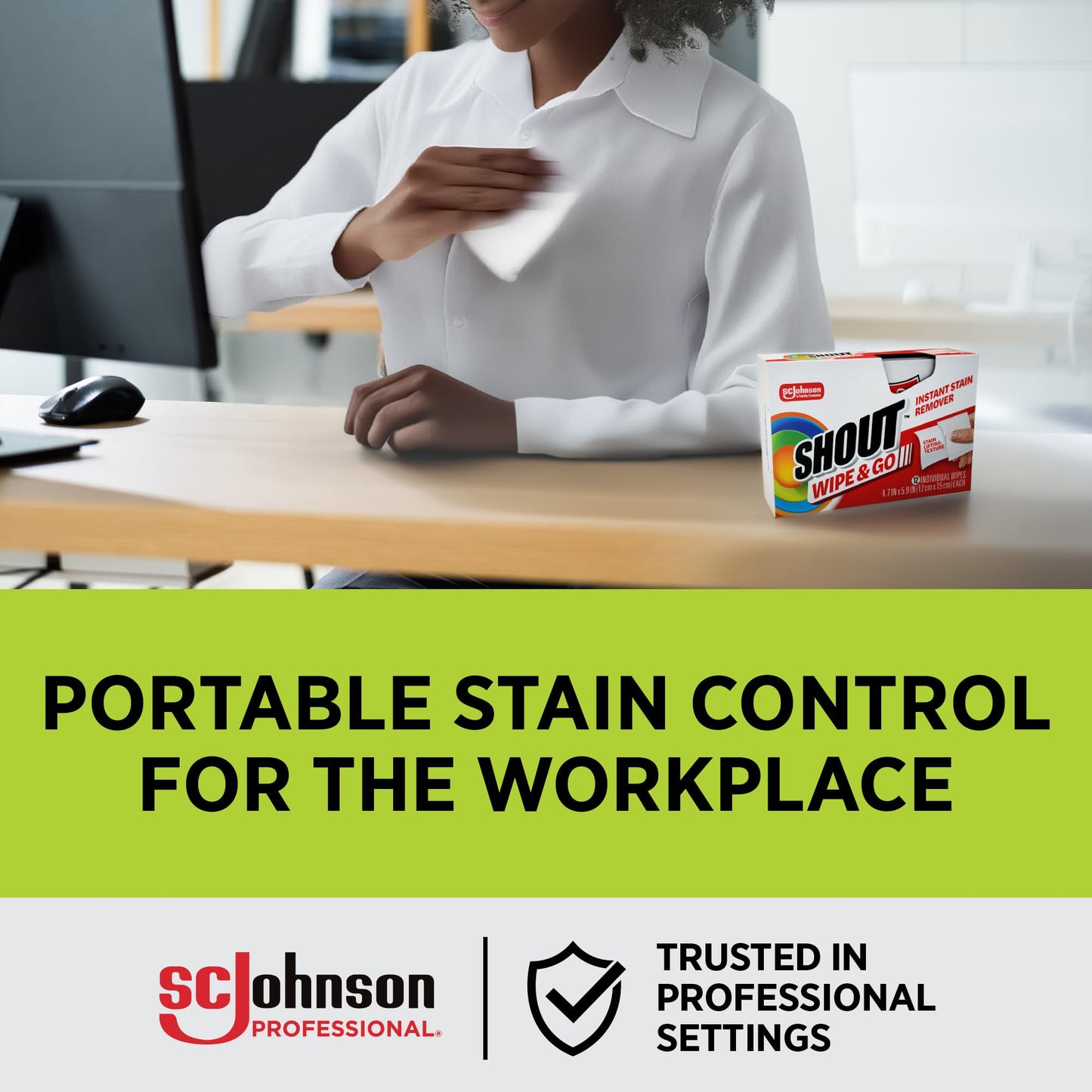 SC Johnson Professional Shout Wipe & Go Instant Stain Remover Wipe, 12 Each, 12 Count, 144 Total Wipes