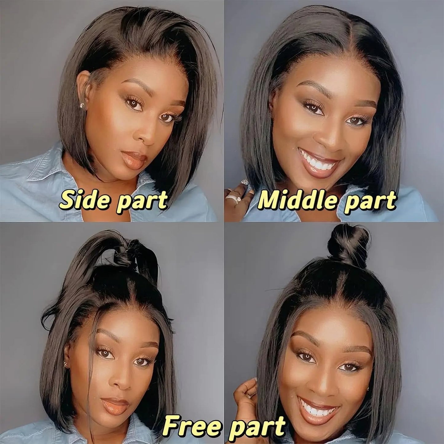13x4 Lace Front Bob Wigs Human Hair 200 Density HD Transparent Lace Bob Wig for Women 14 inch Short Straight Bob Lace Frontal Wigs Glueless Pre Plucked With Baby Hair Straight Bob Wig Natural Color