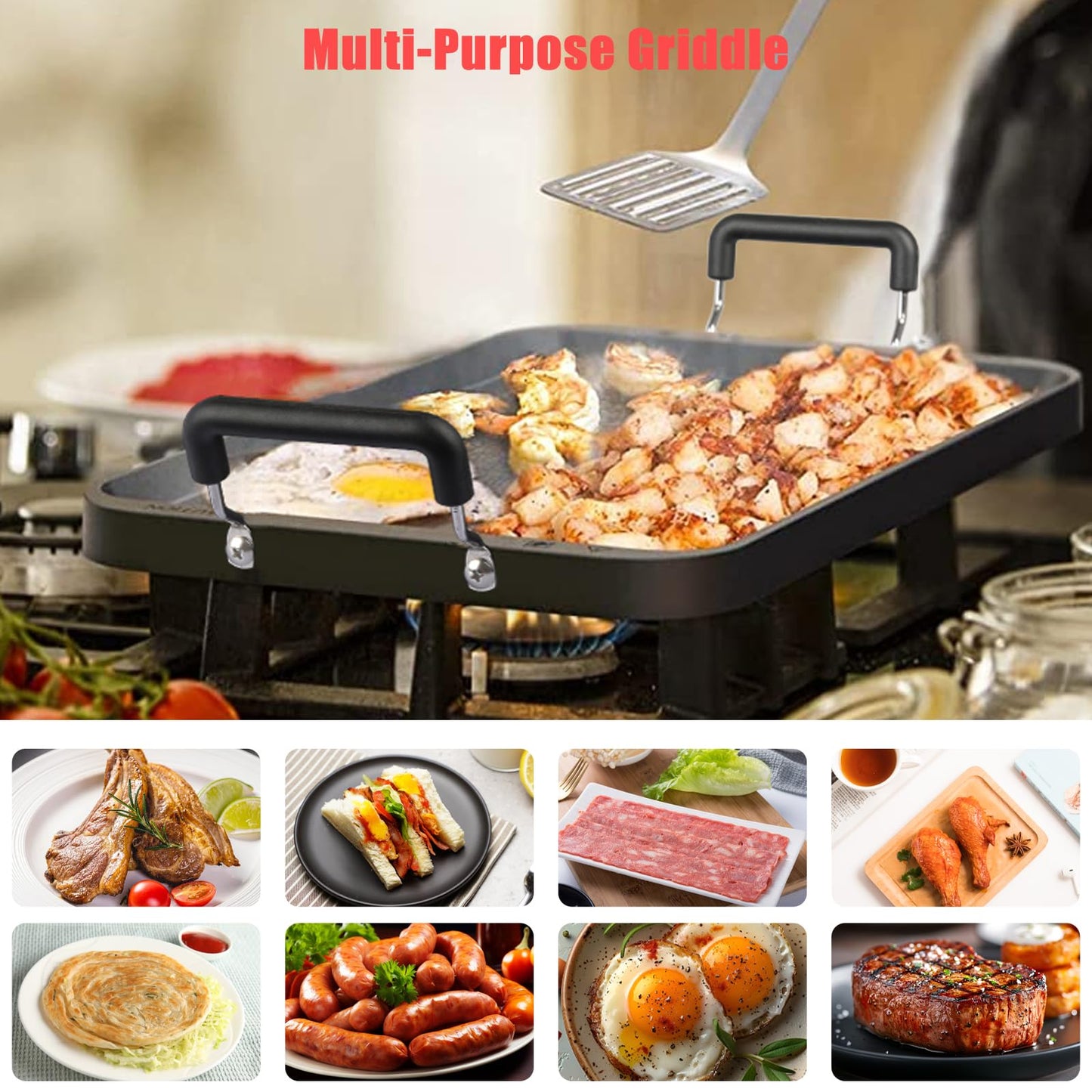 Vayepro Stove Top Griddle, 22 Inch 2 Burner Large Grill Pan for Stove Top, Non-Stick Aluminum with Handles, Indoor Outdoor Cooking/Camping