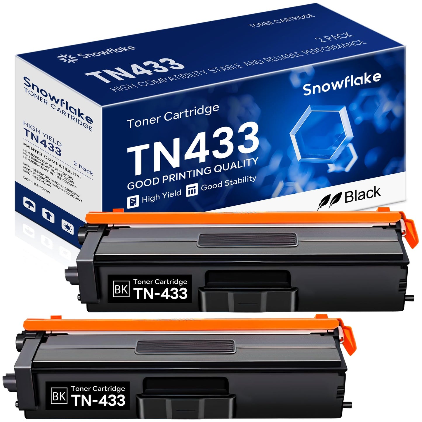 TN-433BK TN433BK 2-Pack High Yield Black Toner Cartridge Compatible TN433BK TN-433BK Replacement for Brother TN433 TN-433 TN 433 MFC-L8900CDW HL-L8360CDW HL-L8260CDW Printer.