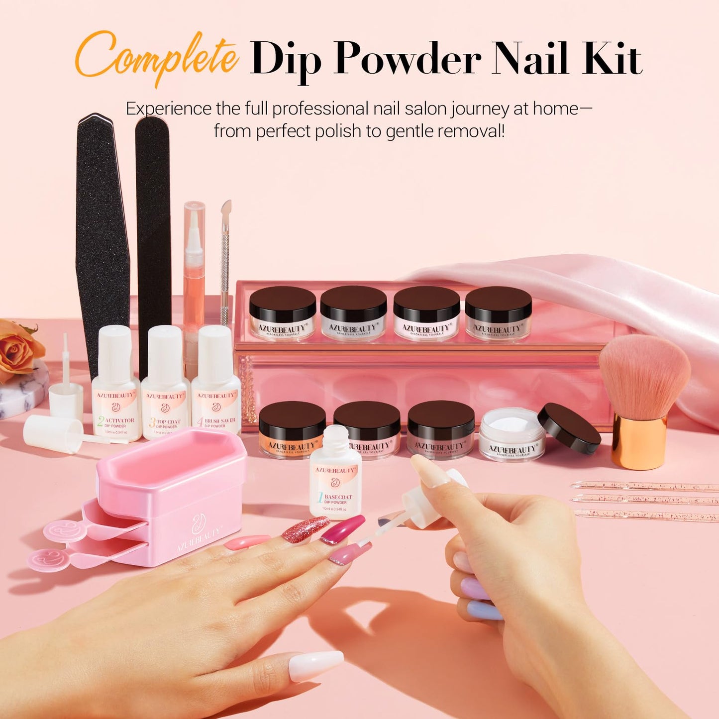 AZUREBEAUTY Dip Powder Nail Kit with Electric Nail Drill 24 Colors Bright Green Pink Orange Nail Starter Kit with Dip Liquids Base Top Coat Activator Portable Manicure French Nail Art Essential Set