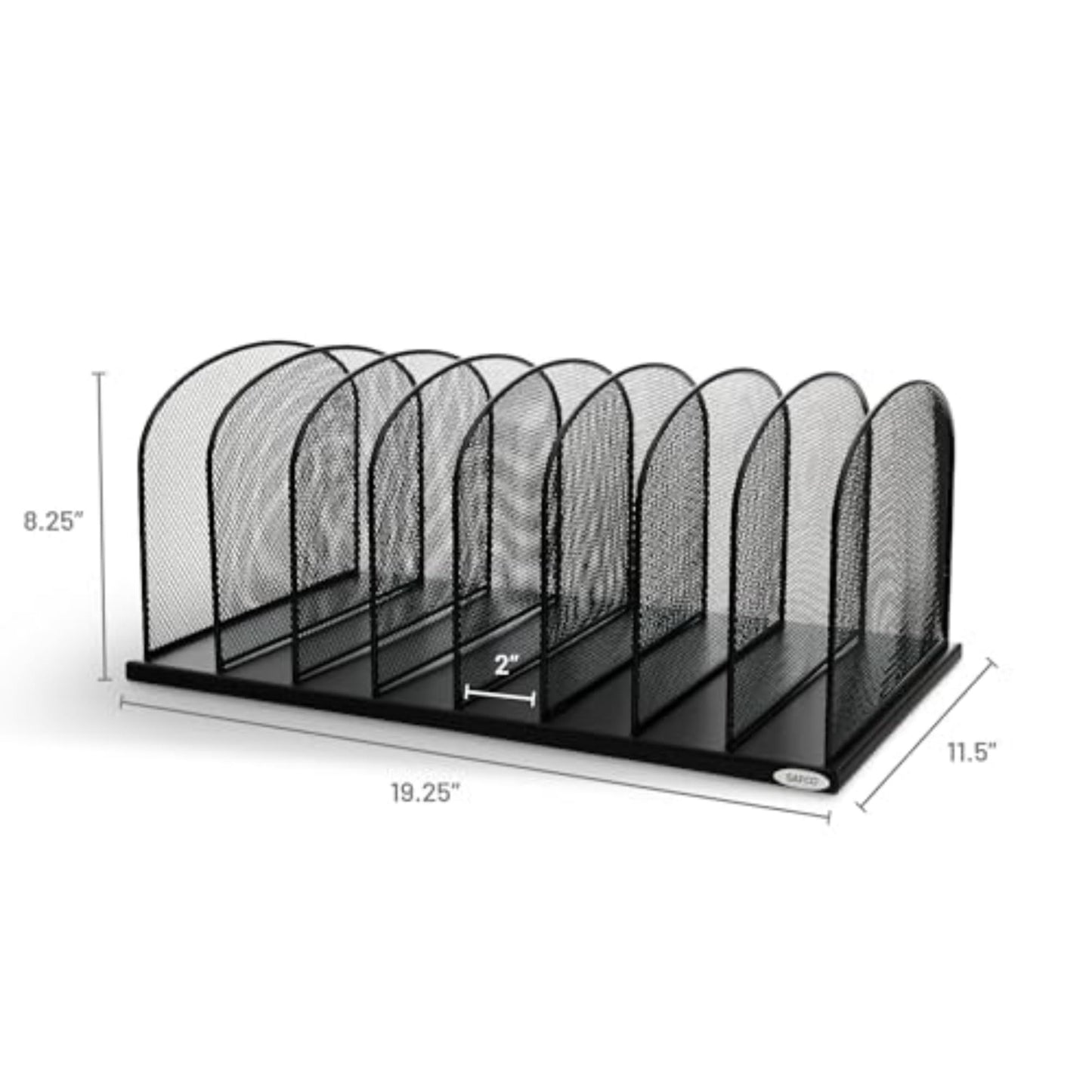 Safco Onyx Desk Organizer, 8 Side by Side Vertical Compartments, Office and Classroom Mailbox, Paper and Mail Sorter, Steel Mesh, Black