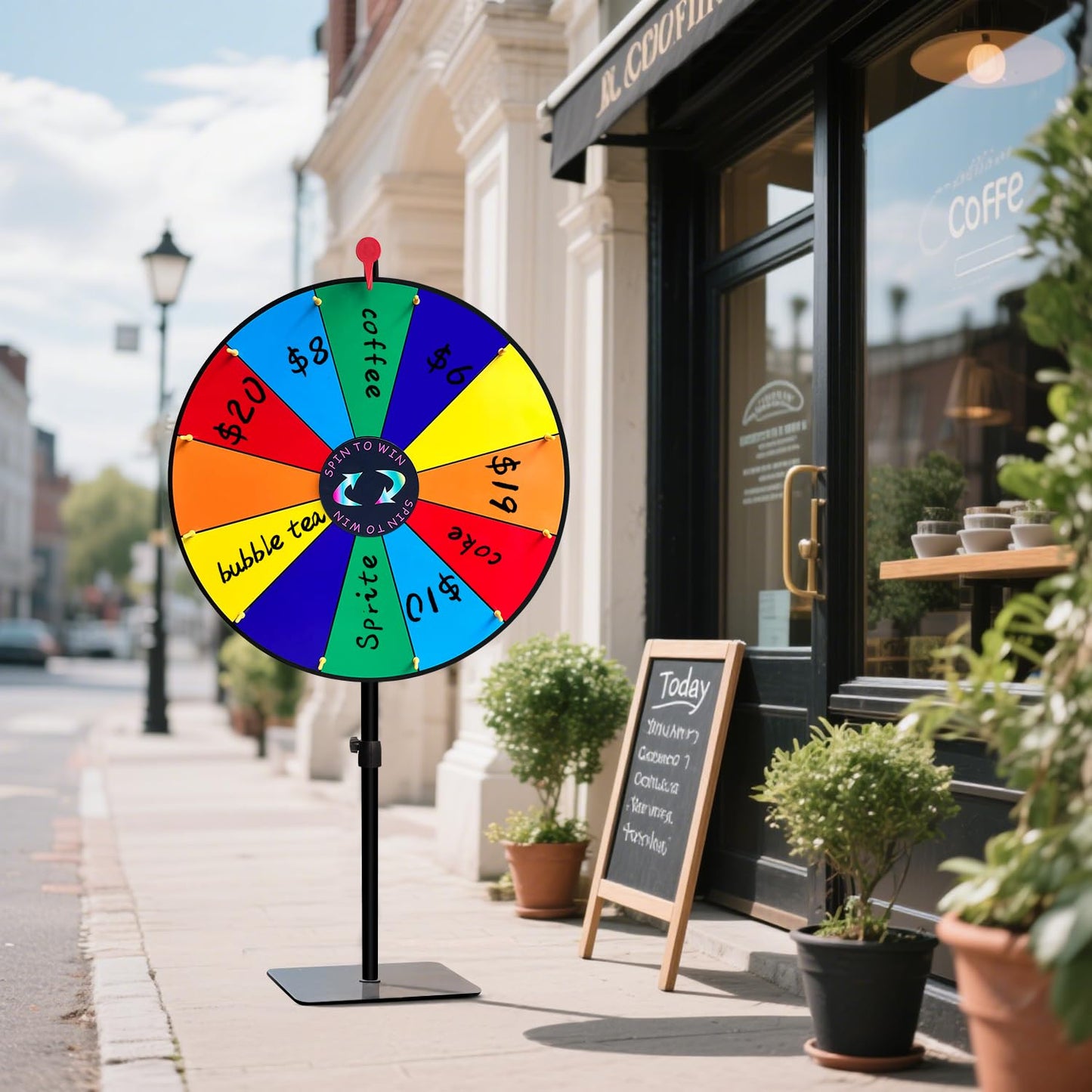 24 Inch Heavy Duty Spinning Prize,Ajustable 34"-61" Height Spinning Wheel for Prizes,12 Slots & Dry Erase Marker & Eraser for Carnival,Wheel of Fortune Game Carnival & Engaging Home Parties,Tradeshow