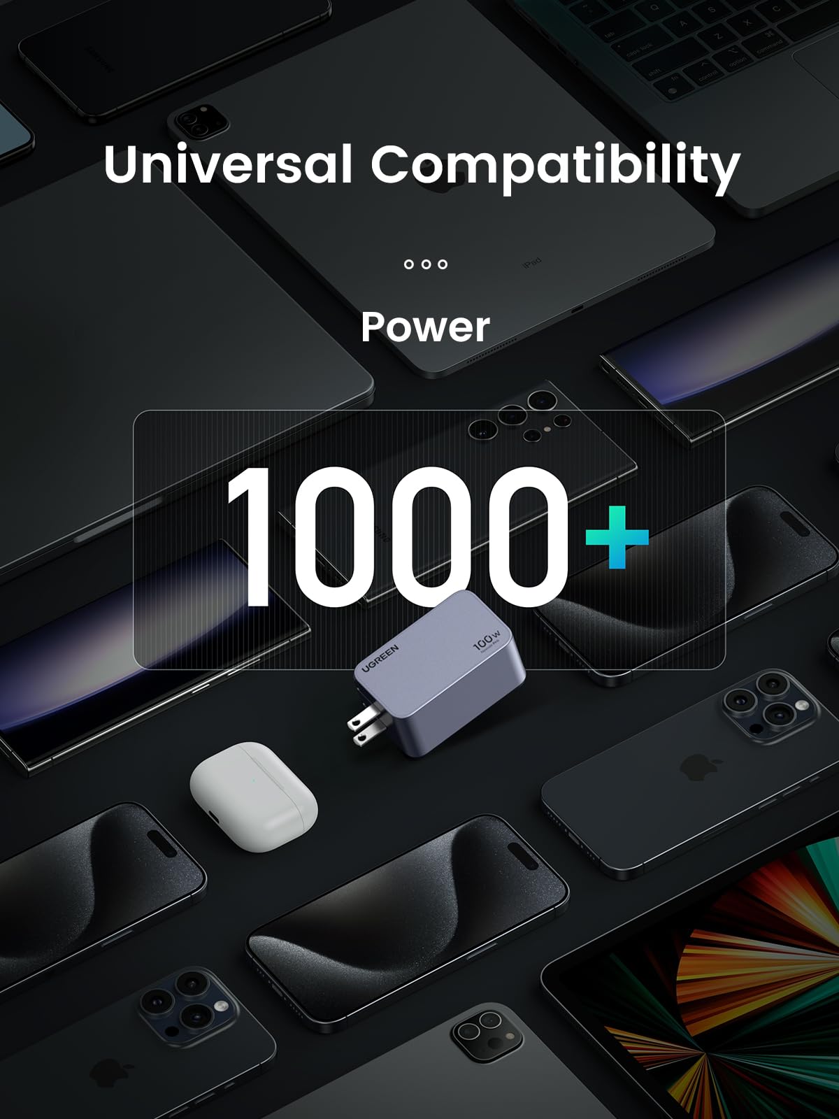 UGREEN Nexode Pro 100W GaN USB C Wall Charger, 3-Port Compact Fast PPS Charger for MacBook Pro/Air, Pixelbook, iPad, iPhone 17/16/15 Series, Galaxy S25/S24, Pixel 10/9, Steam Deck