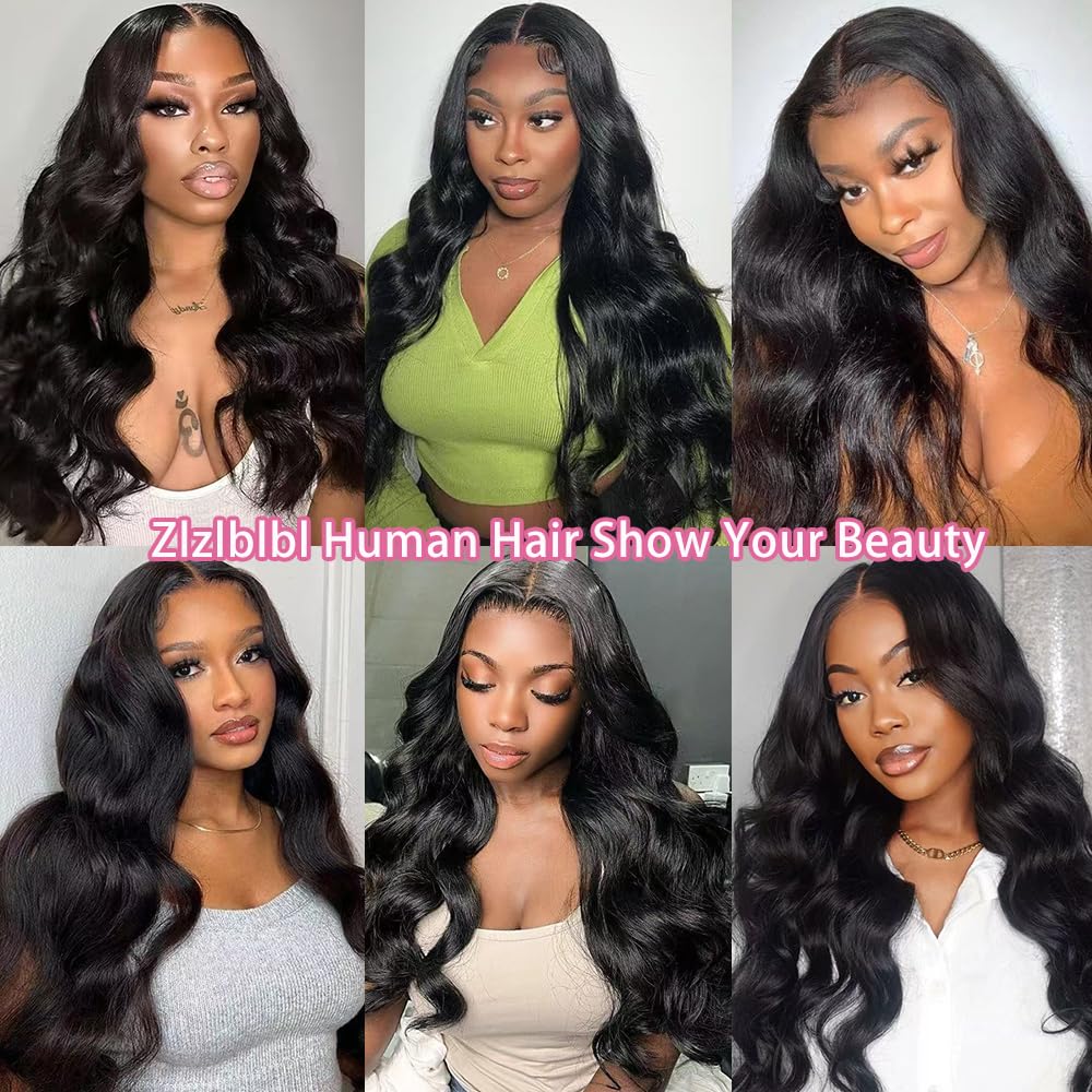 Zlzlblbl 13x6 Lace Front Wigs Human Hair Pre Plucked 210 Density Body Wave HD Lace Front Wigs for Women Human Hair Glueless (Natural Color Body Wave Wig, 24 Inch)