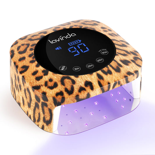Lavinda UV LED Nail Lamp UV Light for Gel Nails 54W Cordless Rechargeable Nail UV Lamp Nail Light with 4 Timer, 2X Faster Professional Nail Polish Curing Lamp Nail Dryer for Salon Use-Leopard