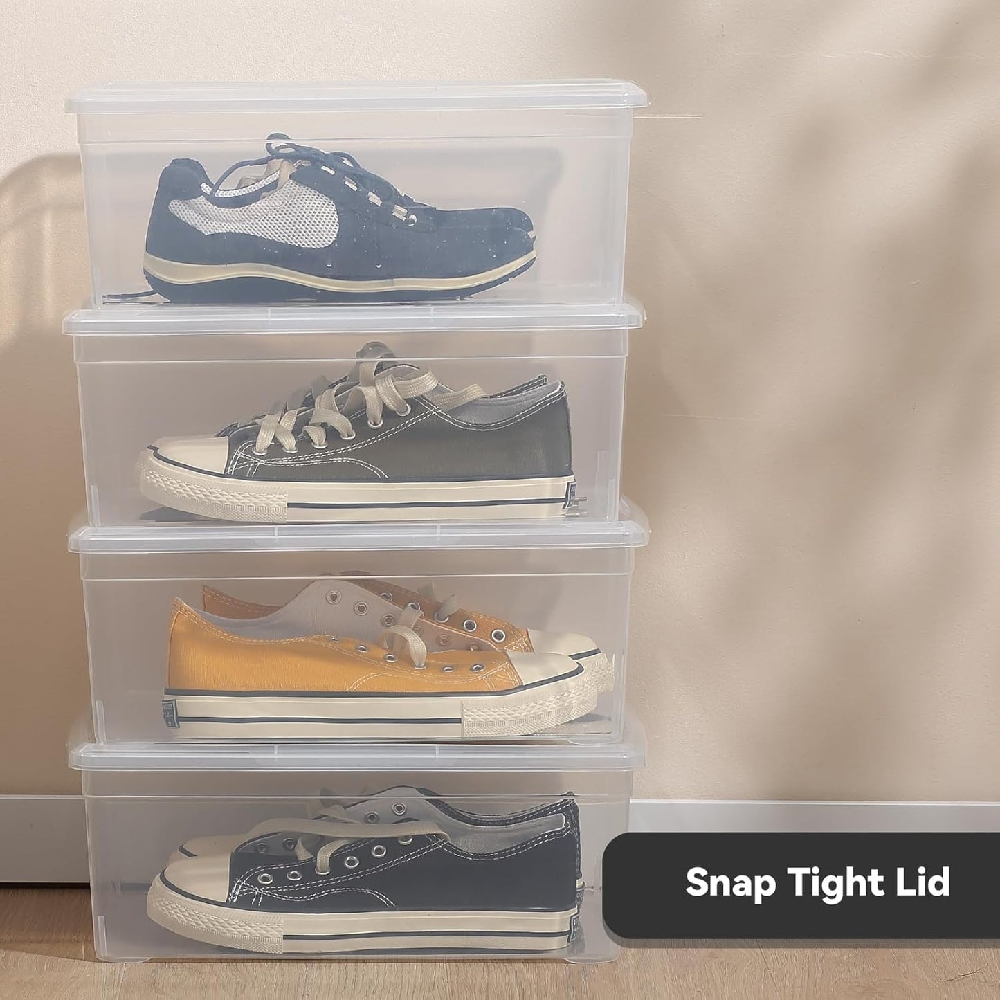 novelinks 12 Pack 6QT Plastic Storage Bins with Lids, Stackable Shoe Storage Boxes Organizer Bins, Craft Organizers and Storage for Shoes Organization (Clear)