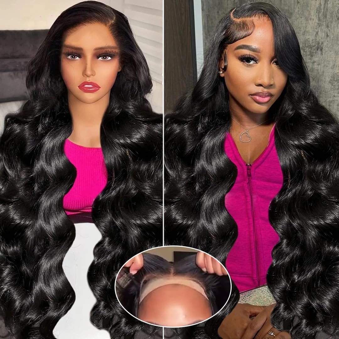 Thickrot 5x5 HD Lace Closure Wigs Human Hair 180% Density Glueless Wigs Human Hair Pre Plucked Pre Cut for Beginners Body Wave Lace Front Wigs Human Hair for Women Natural Black 18 Inch