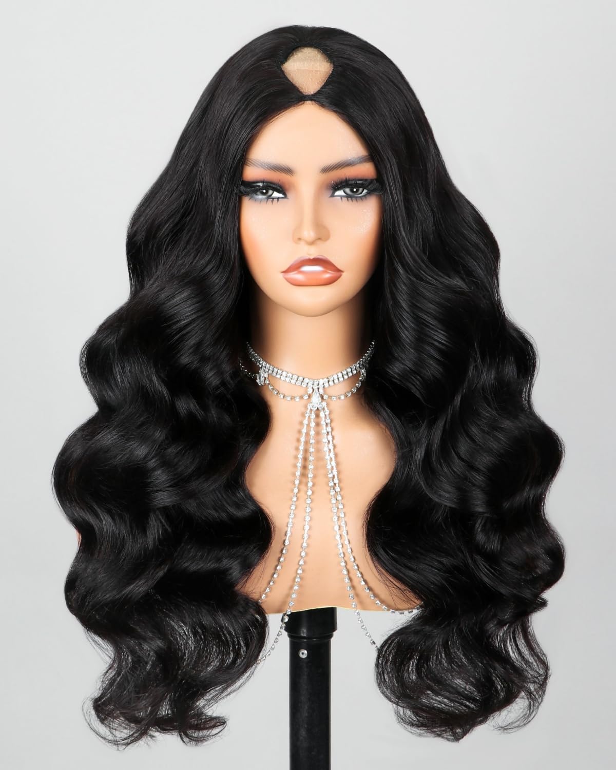 Megalook hair V Part Wig Human Hair Body Wave Glueless Wigs Human Hair Clip in U Part Human Hair Wig No Sew In No Glue No Leave Out Human Hair Wigs for Black Women 200% Density Natural Color 18 Inch