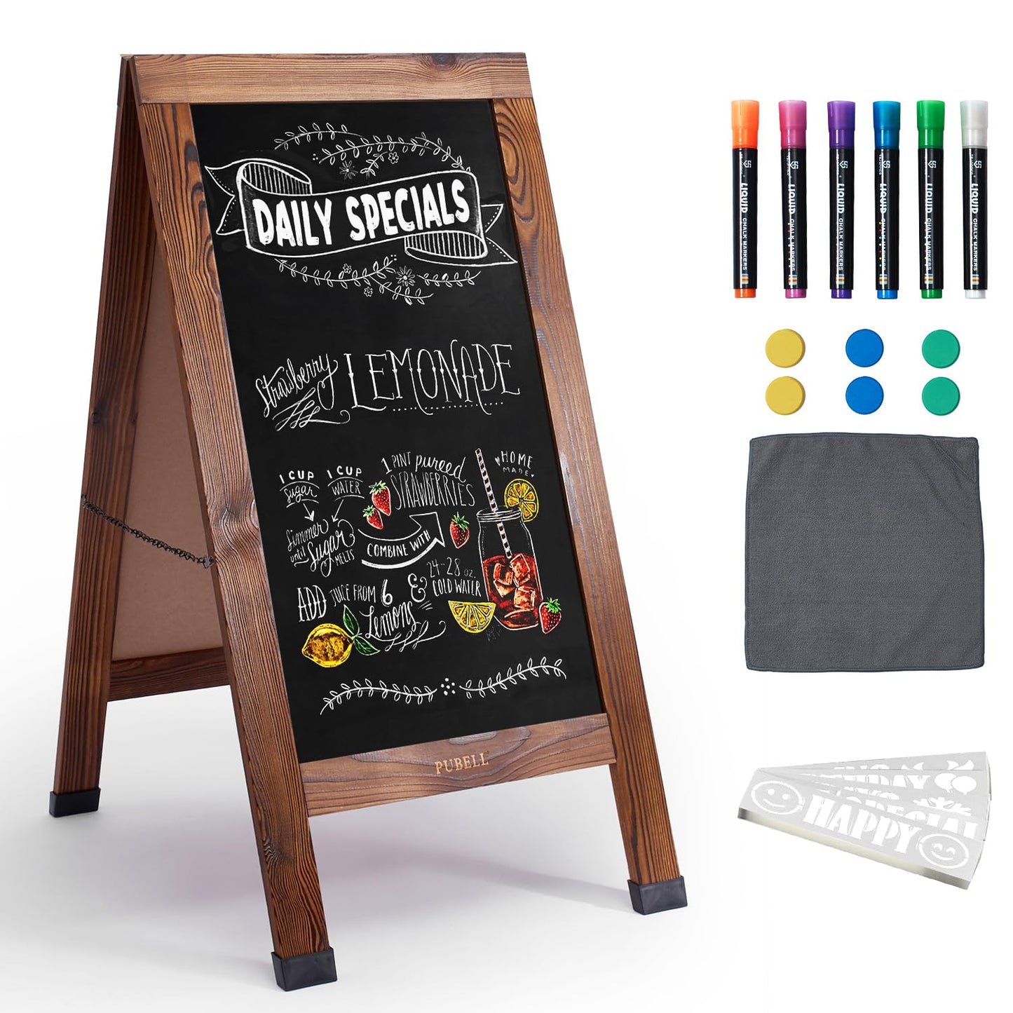 Large Sandwich A-Frame Chalkboard Sign - 40 x 20 Inches Magnetic Wooden Chalk Board for Sidewalk, Stand up Double-Sided Outdoor Easel Display for Restaurant Cafe Shop Wedding Party or Business