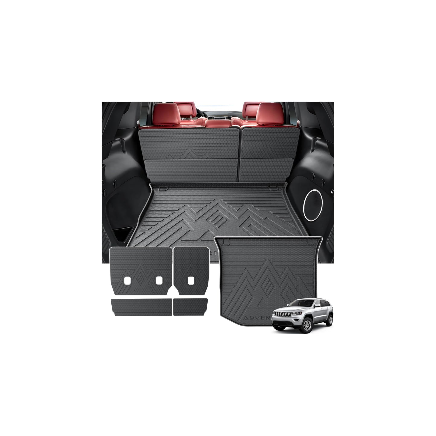 KUST Trunk Cargo Mat for Jeep Grand Cherokee 2011-2021, TPE Rubber Trunk Liner with Backrest Mat for Grand Cherokee Accessories All Weather Back Seat Protector Rear Cargo Liner Raised Edge