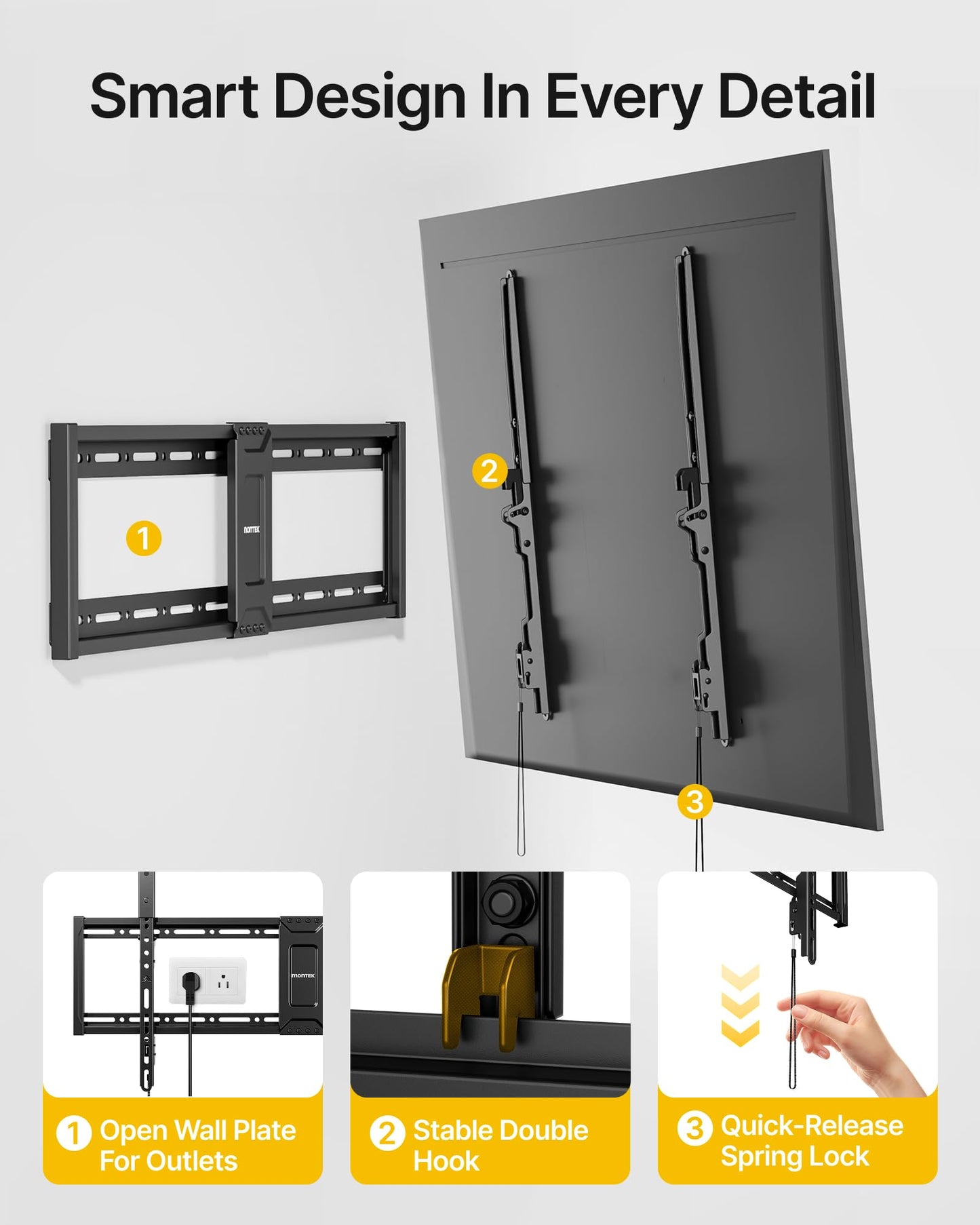 monTEK Heavy Duty Fixed TV Wall Mount for 43–100 Inch TVs up to 200 lbs, 1.2" Ultra Slim Low Profile Wall Mount Bracket, Max VESA 800x600mm, Fits 16"/18"/24"/32" Wood Studs, Secure Space-Saving Design
