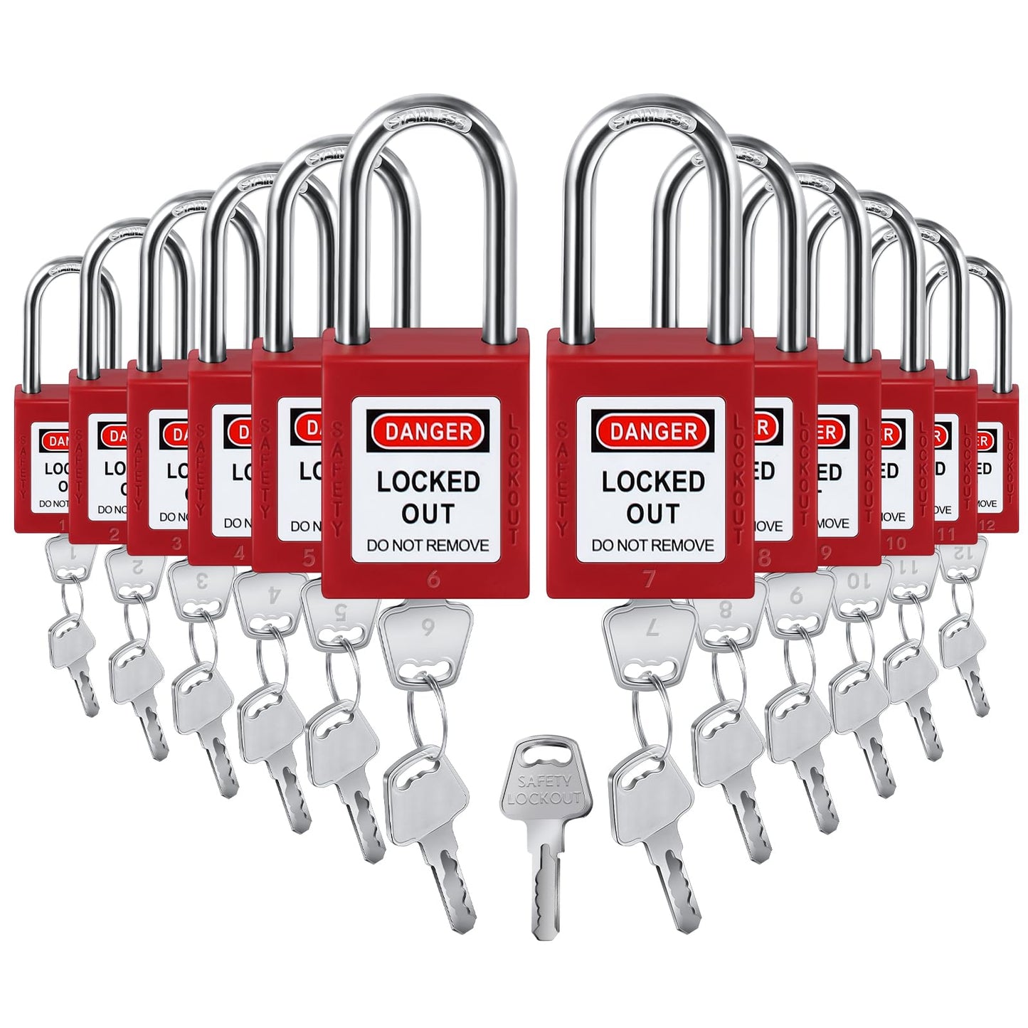 Landhoow 12 Set Lockout Tagout Locks Loto Locks Keyed Different Safety Lock, 2 Keys Per Lock, Tag Out Padlocks for Electrical Lockout Tag Out Stations and Devices Kits (Red)