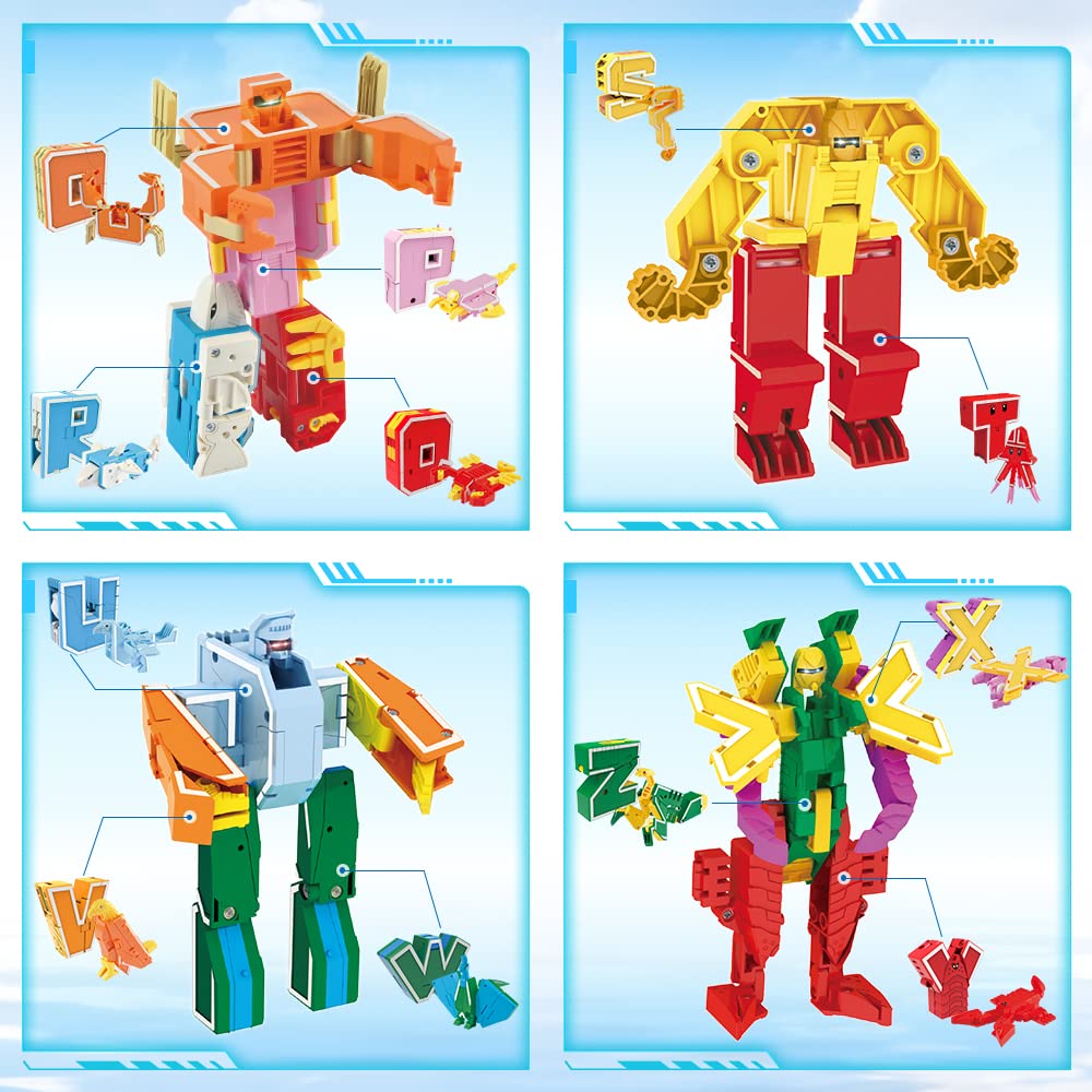 VEAIS Alphabet Animal Toys for Kids, STEM ABC Learning Alphabots Transforming Toys Classroom Teaching Alpha Bots Toy for Kids 4-6 Toddlers - 26 Pieces