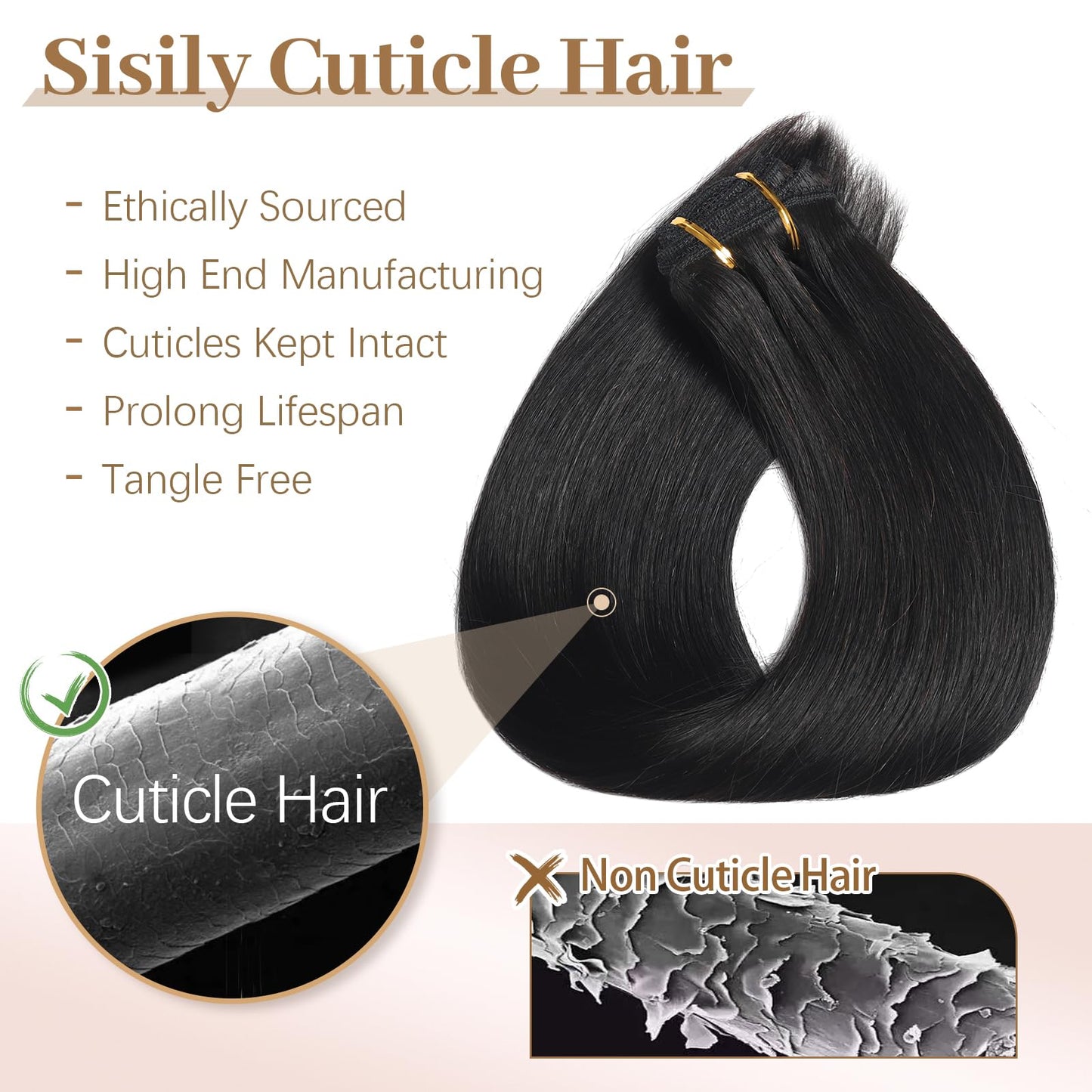 Sisily Clip in Hair Extensions Real Human Hair, 24 Inch Premium Human Hair Clip in Extensions Natural Black, Soft Straight Hair Extensions Real Human Hair Clip ins 7PCS Double Weft（24 Inch #1B）