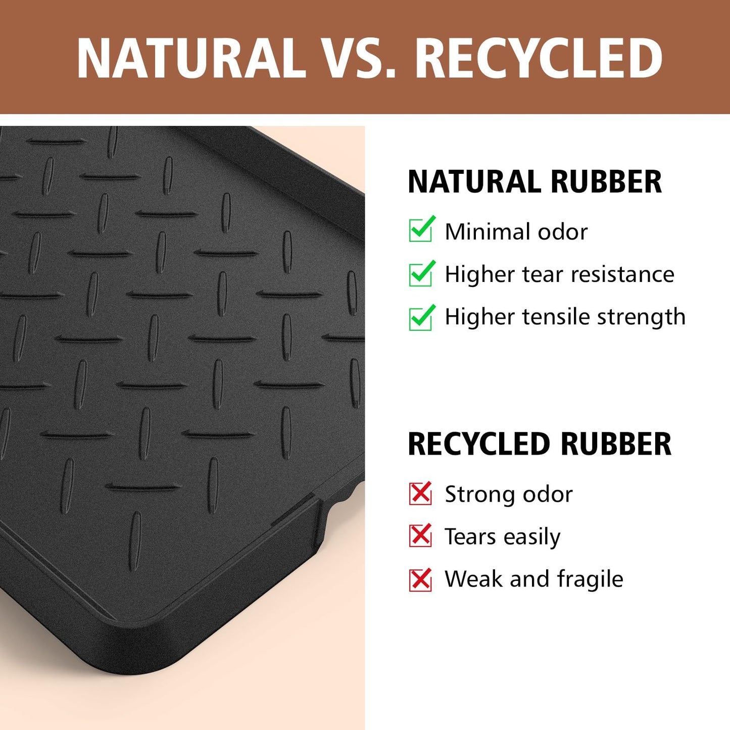 Extra Large Heavy Duty Boot Natural Rubber Shoe Mat for Entryway with Shoes Brush Large Boot Mat Multi-Purpose for Indoor or Outdoor, 16.1x 47.6 Inches