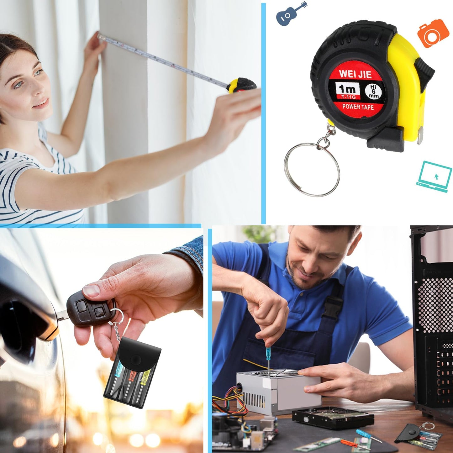 Jutom 48 Pcs Mini Tape Measure Keychain Bulk Mini Screwdriver Keychain Set for Adult Men Party Favors Tool Fathers Gifts