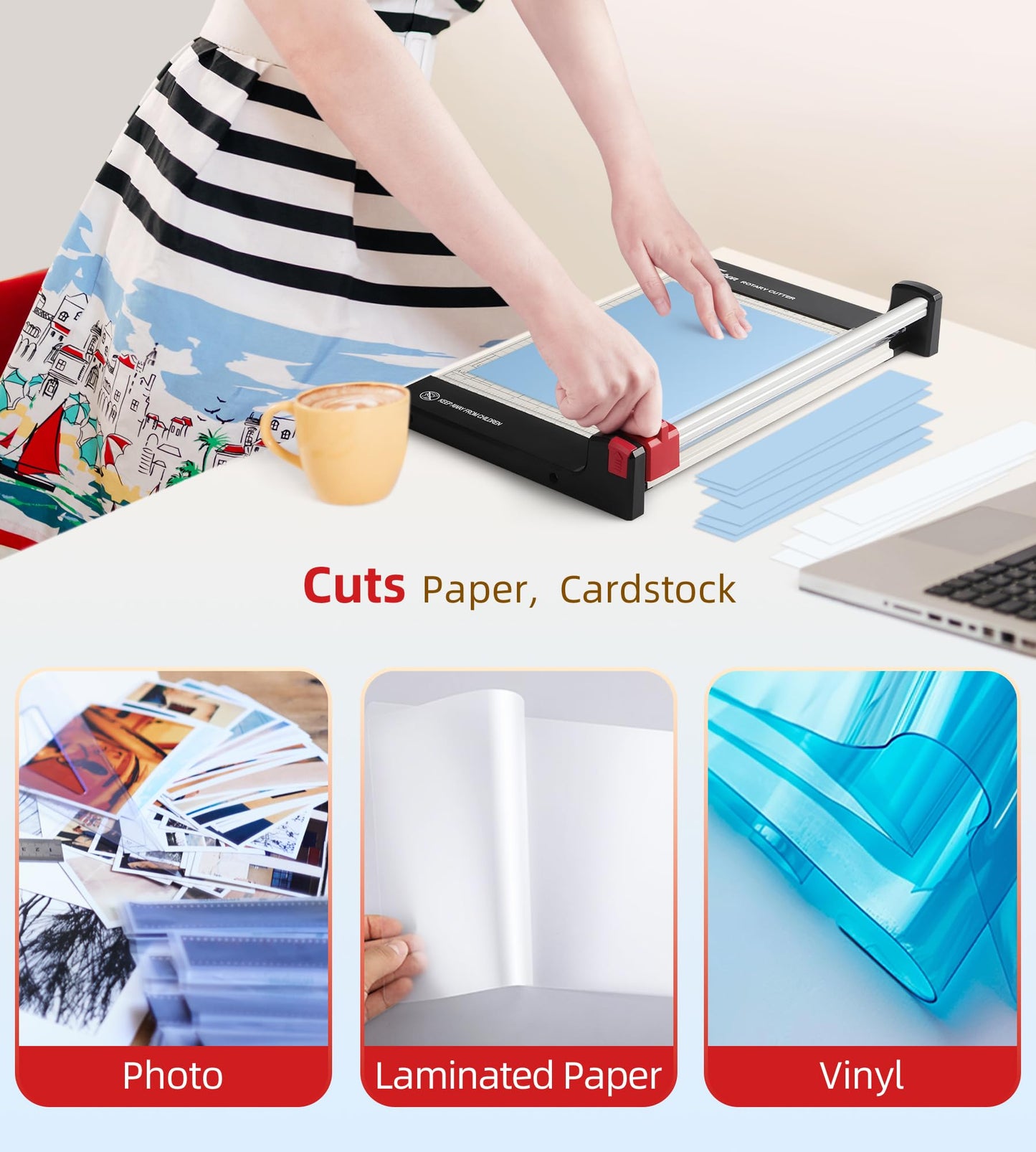 Firbon 12" Rotary Paper Trimmer with Replaceable Blade, Heavy Duty 6-Sheet Capacity Cutter for Cardstock, Photos, Scrapbooking, Office, School & Studio