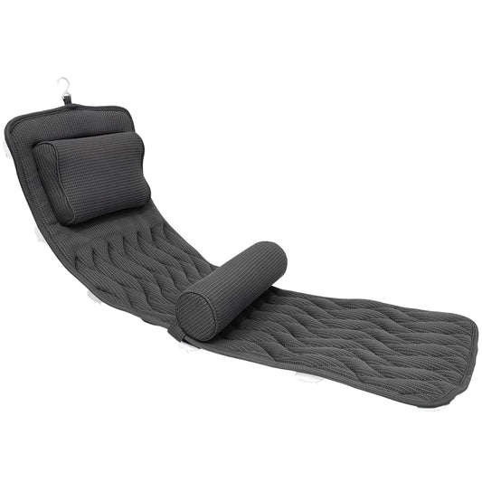 AEROiVi Full Body Bath Pillow with Adjustable Lumbar Roll Pillow Bathtub Cushion with 14 Suction Cups 3D Air Mesh Fit Any Tub Gray Bathroom Accessories