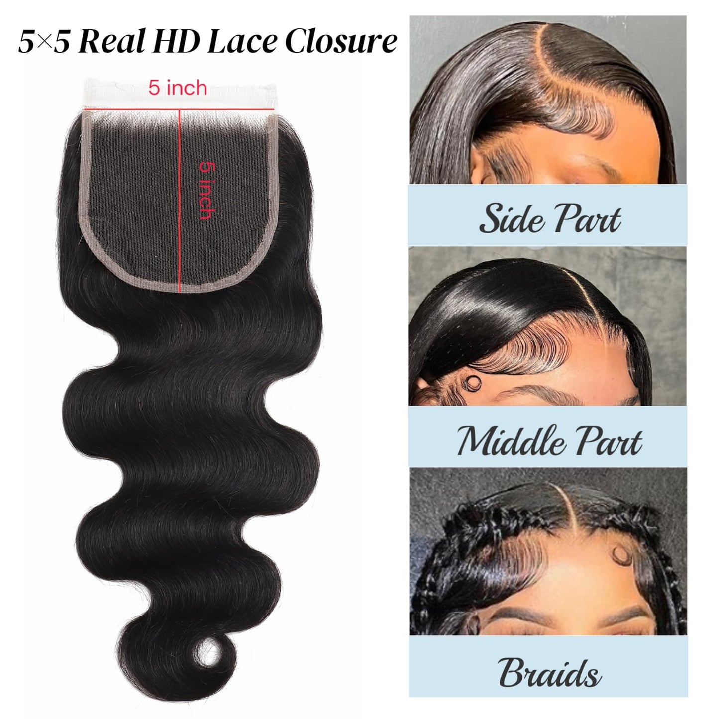 5x5 SKINLIKE 100% Real HD Lace Closure Body Wave Human Hair Closure 0.095mm Ultra-thin Invisible Swiss HD Lace Closure Pre Plucked Small Single Knots Brazilian Virgin Human Hair Lace Closure 16inch