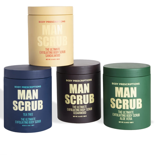 Body Prescriptions Men’s Exfoliating Body Scrub – Ultimate Skin Cleansing Wash in Jar with Twist-Top Lid, For All Skin Types, 21 Ounce (Pack of 4), Combo Pack