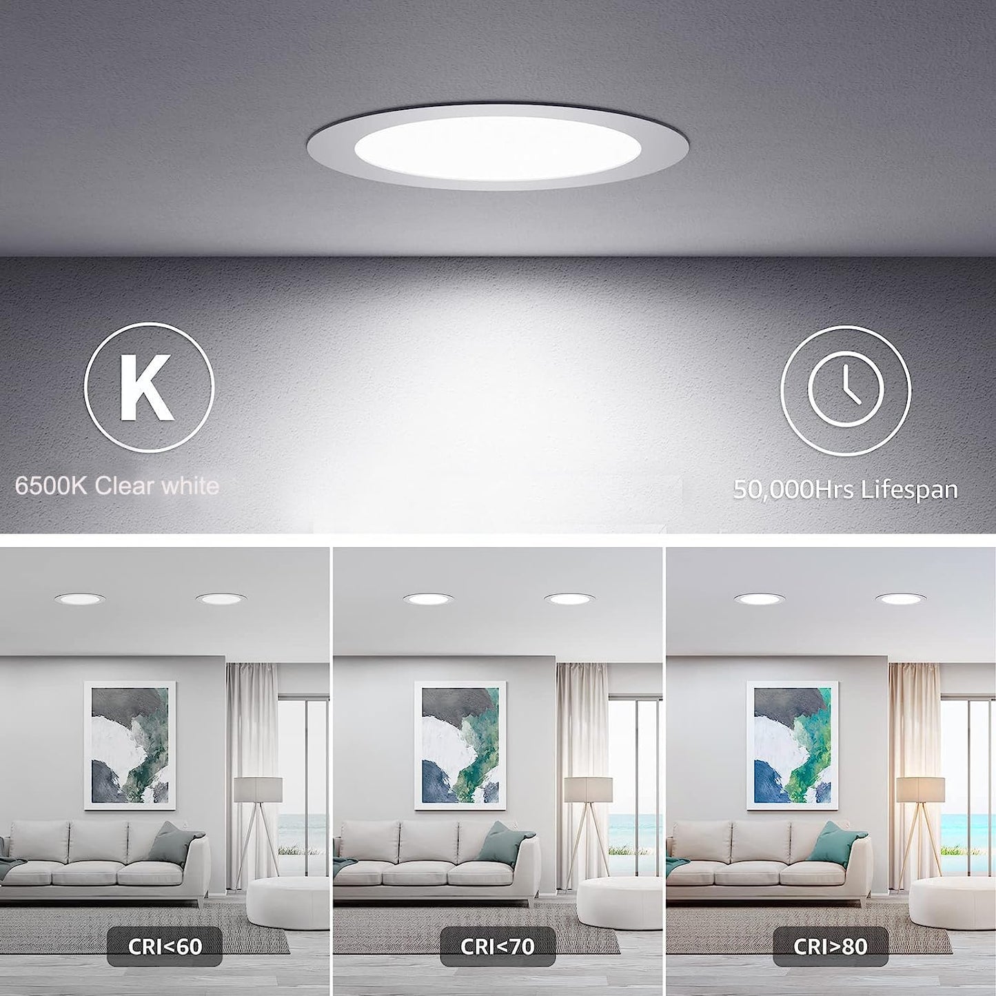 meccein 24-Pack 6 Inch LED Recessed Lights 6500K Daylight Ultra-Thin Canless Wafer Downlight with Junction Box, 12W 1050LM Ceiling Lights for Kitchen Living Room Hallway Office&FCC