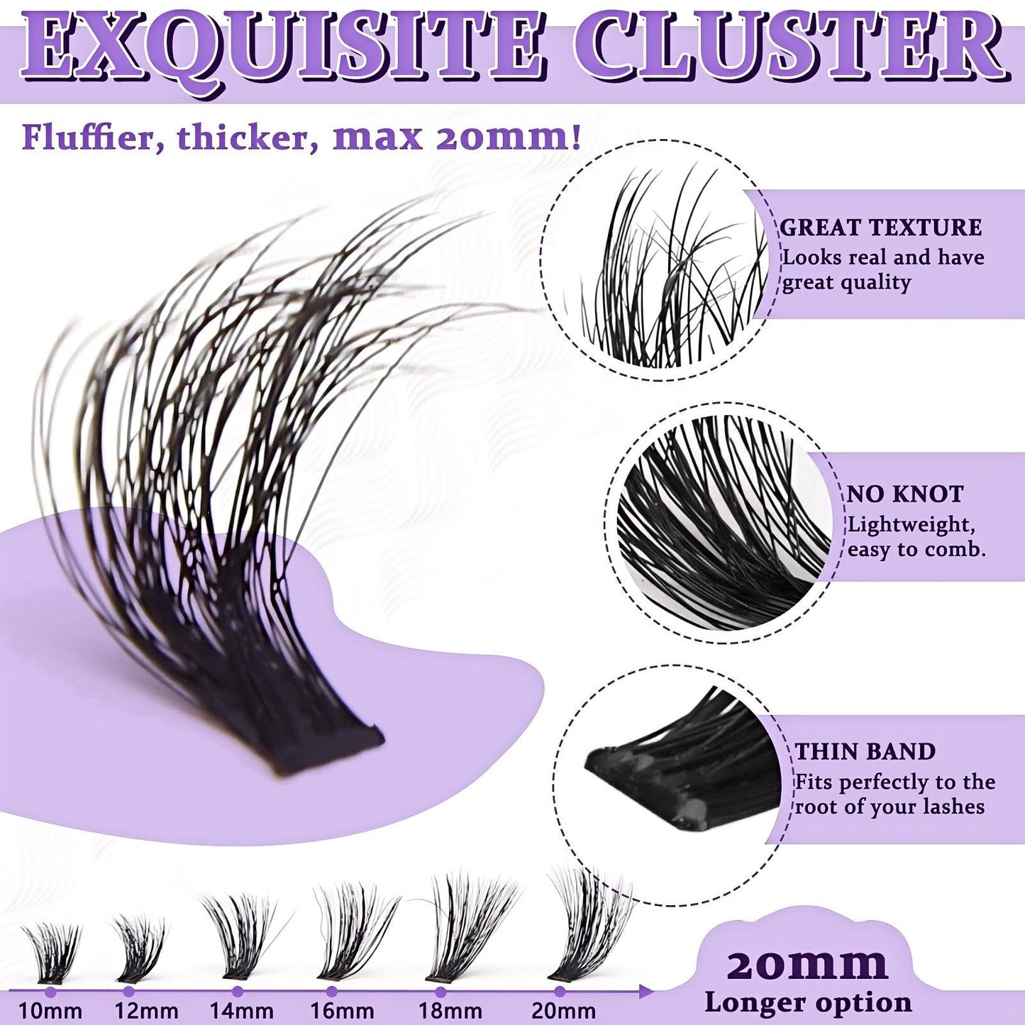 FEEGO Lash Extension Kit 200D Fluffy 10-20MM D Curl Lash Clusters Eyelash 160pcs Extension Kit Individual Lashes with Lash Bond and Seal Lash Remover Lash (200D LASH KIT)