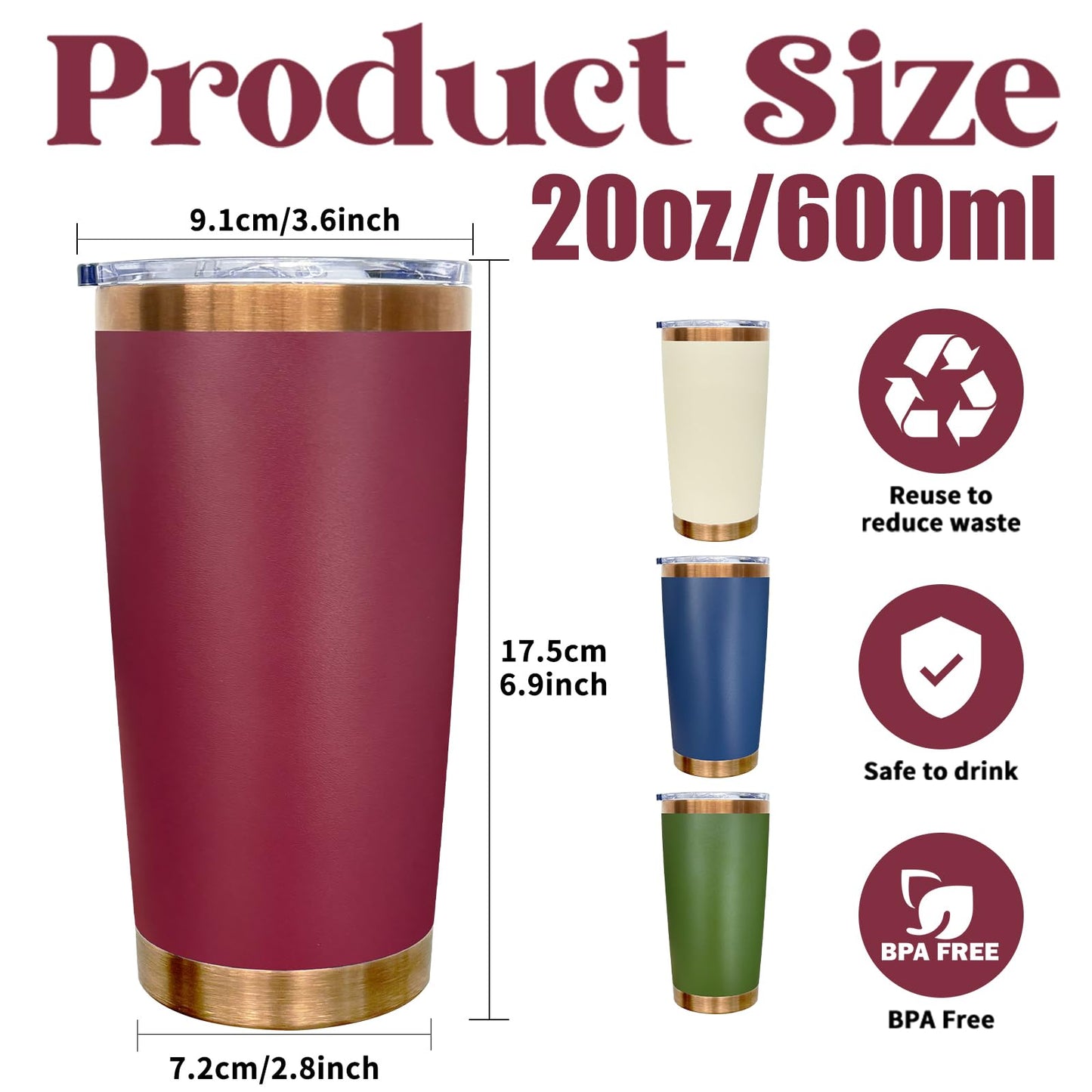 20 oz Tumbler Bulk 12 Pack Stainless Steel Tumbler with Lid and Straw, Double Wall Vacuum Insulated Travel Coffee Mug for Laser Engrave, Powder Coated Cup for Hot and Cold Drinks (Mixed,12 pack)